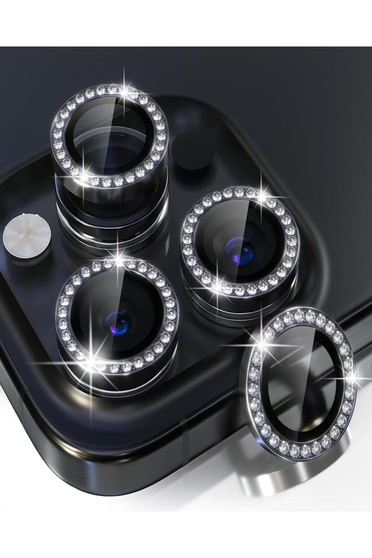 Iphone 15 Pro - 15 Pro Max Uyumlu Parlak Taşlı Kamera Lens Koruyucu