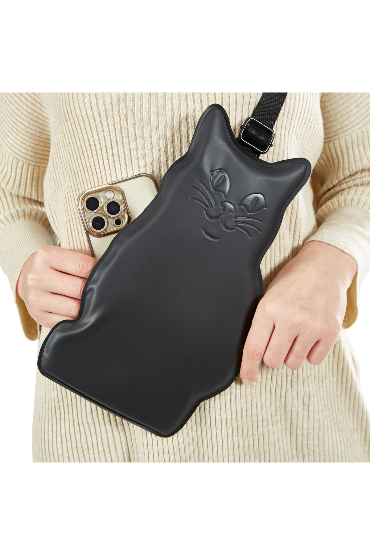 Funny Design Kedi Tasarımlı Omuz Çantası - Black görsel 2