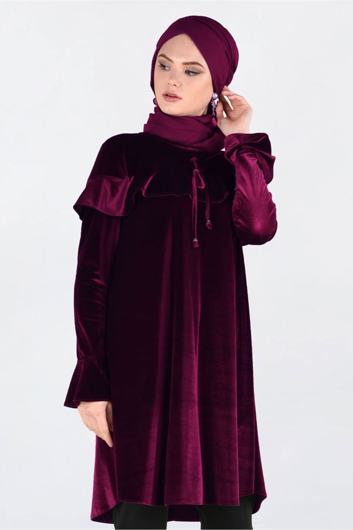 Alvina-Volan Detailed Velvet Tunic 4789-1 1