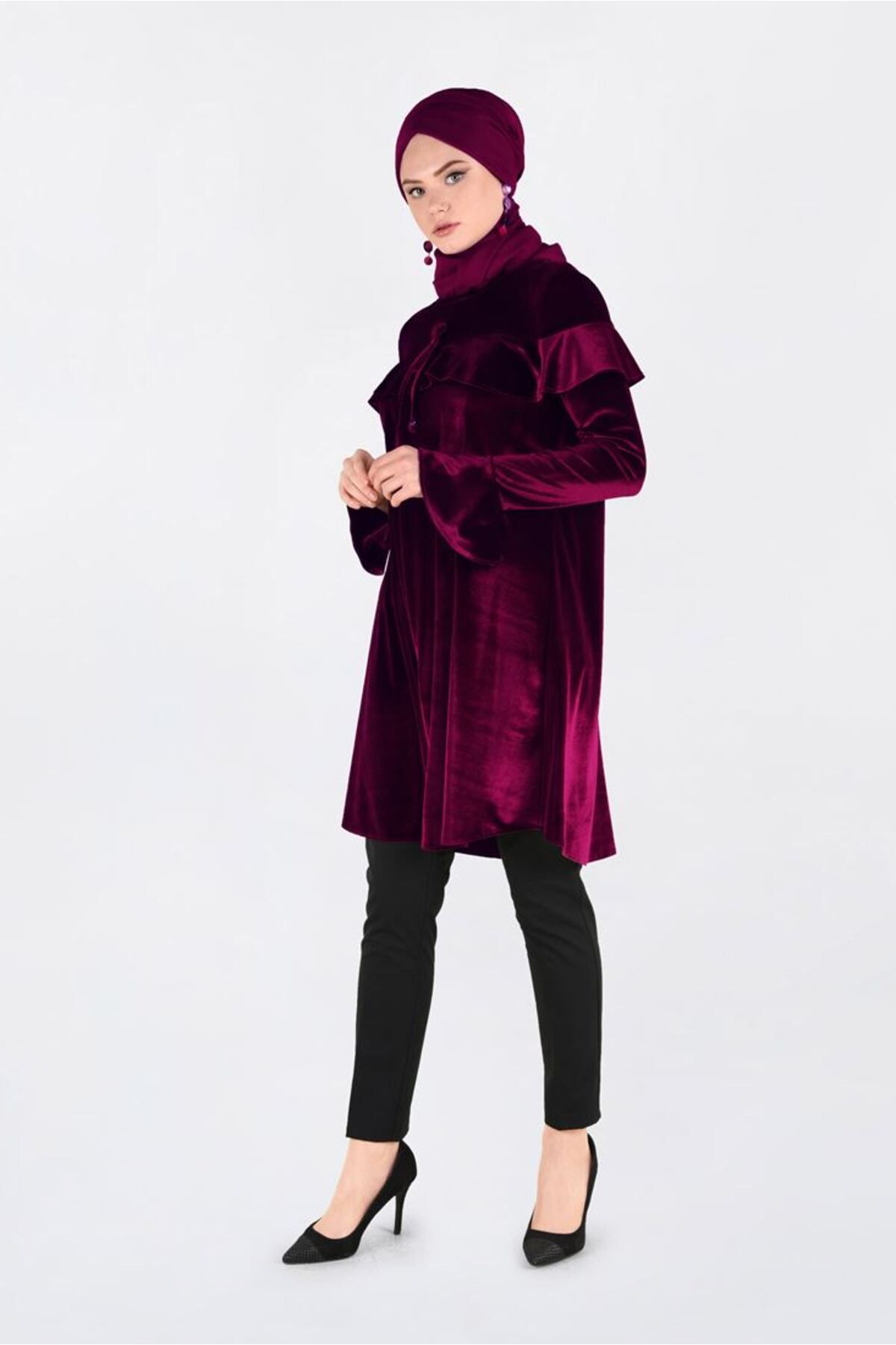 Alvina-Volan Detailed Velvet Tunic 4789-1 3