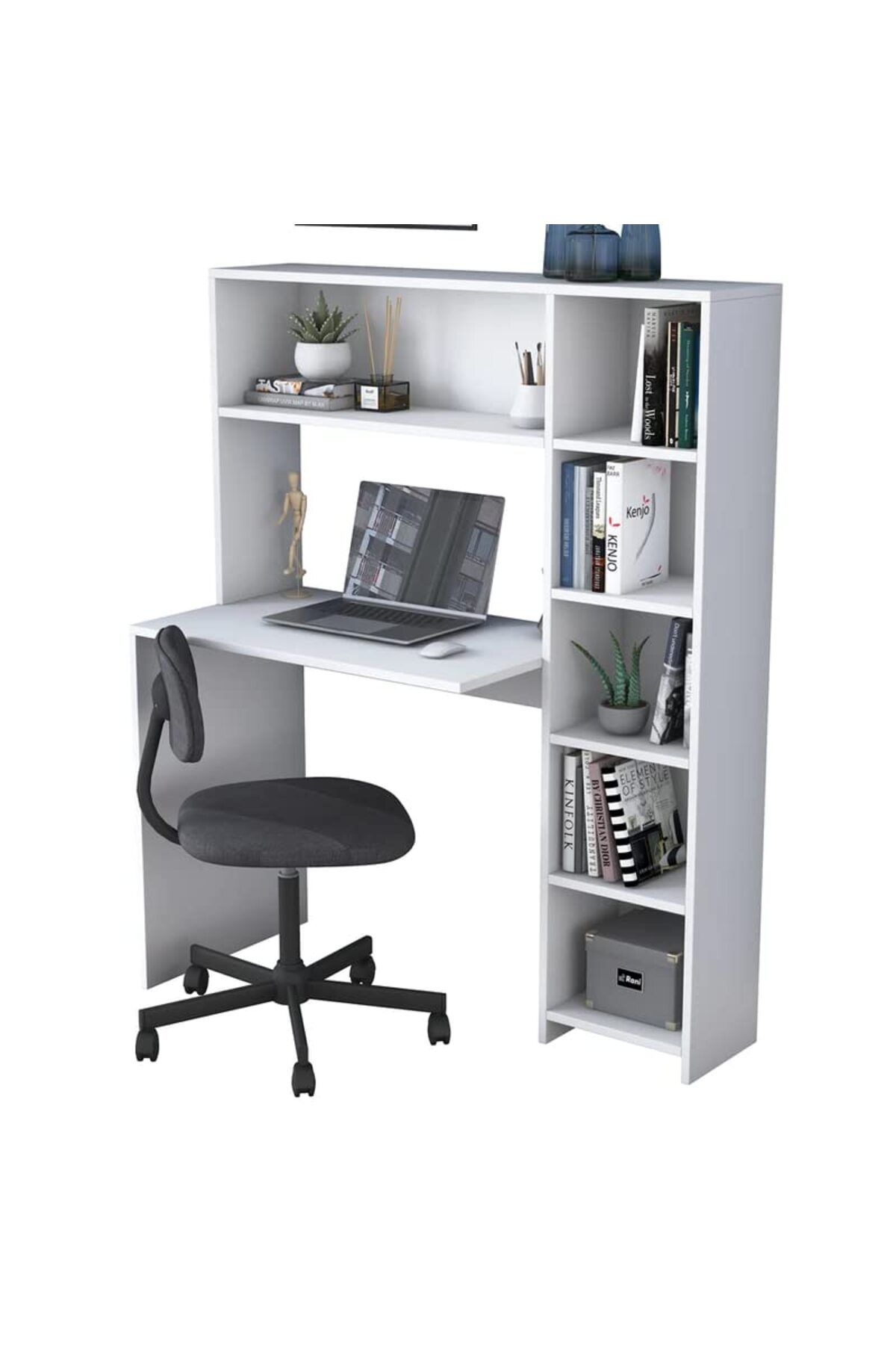 Home Canvas-Computer Desk with Bookshelf and Shelves White - White 4