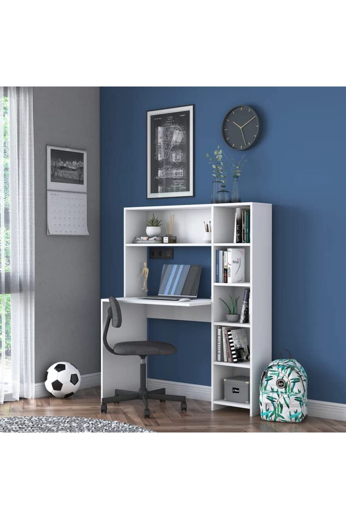 Home Canvas-Computer Desk with Bookshelf and Shelves White - White 2
