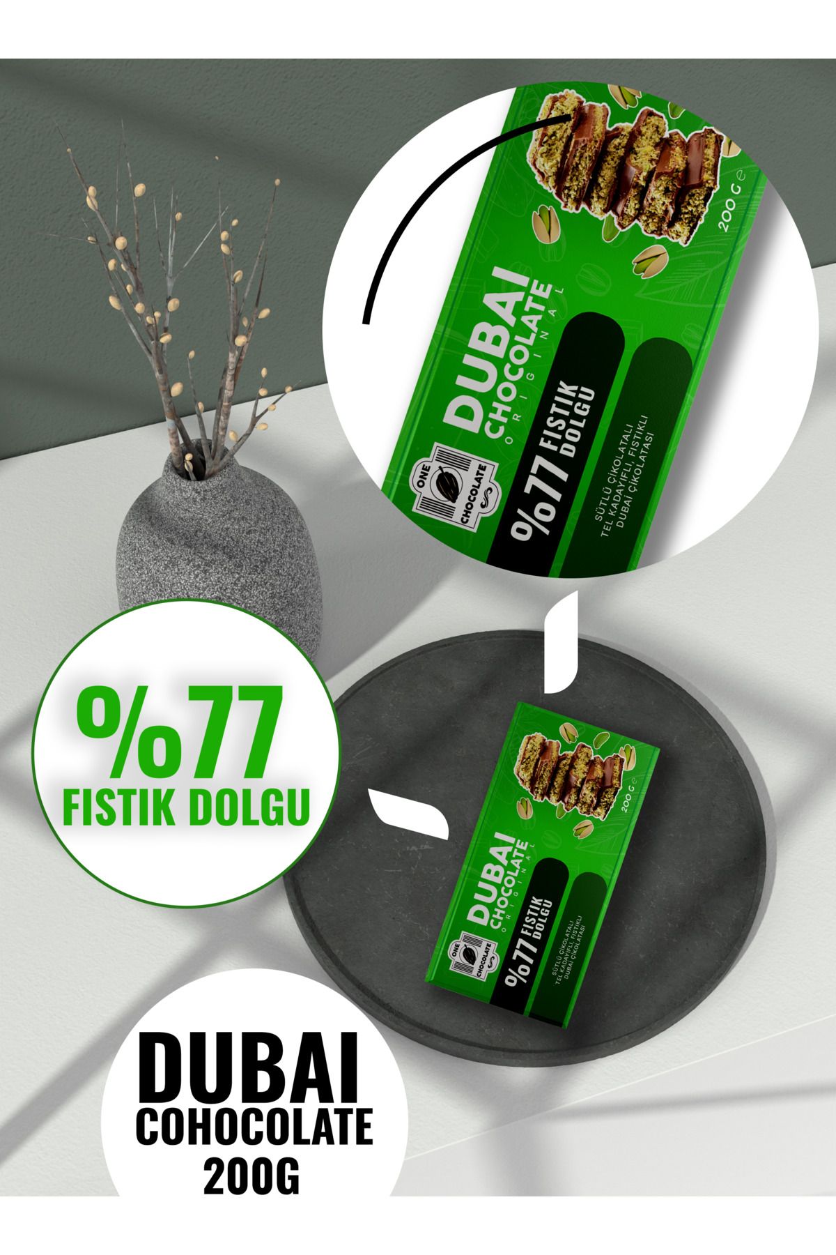 %77 Fıstık Dolgulu Dubai Çikolatası 200g