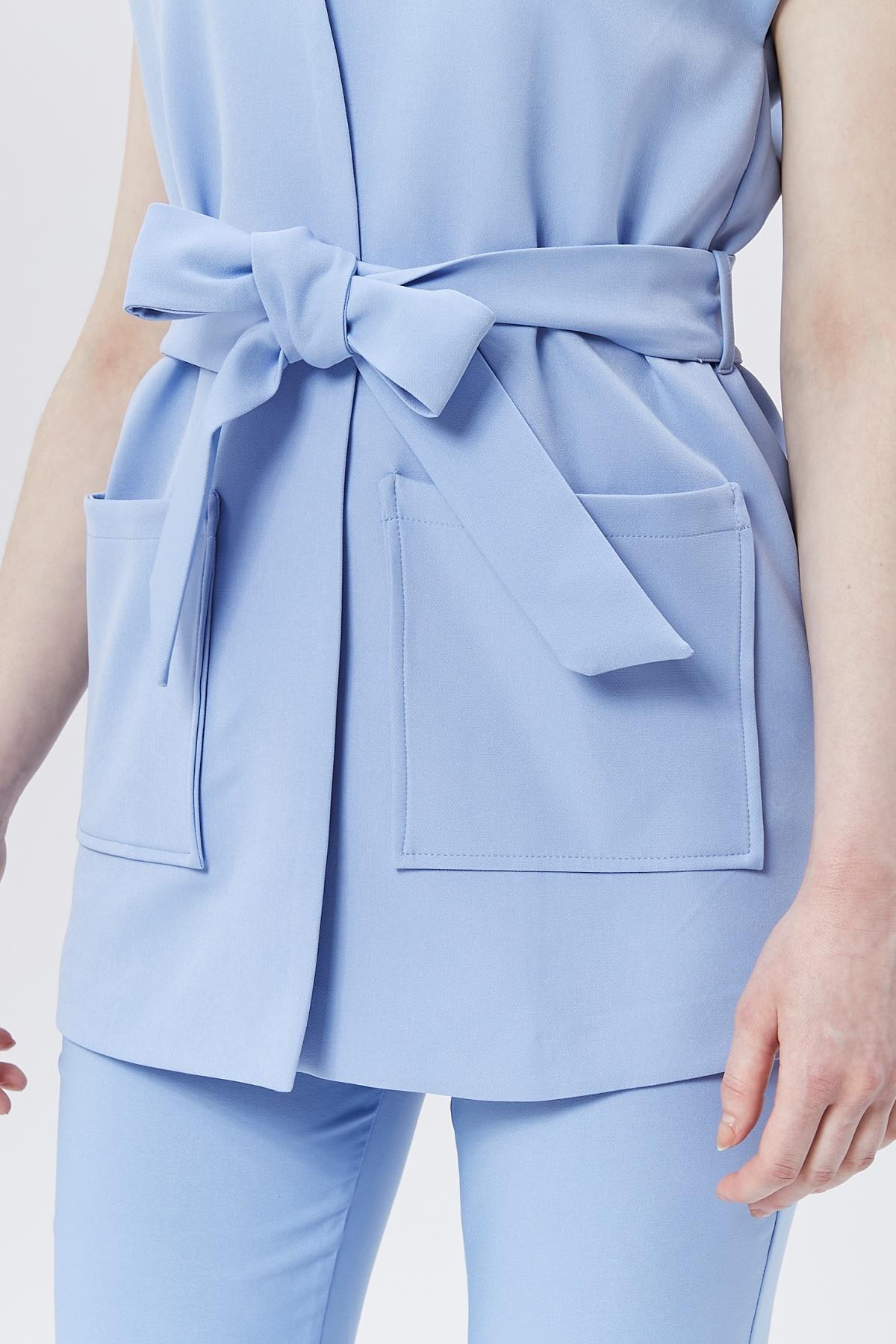 Appleline-Saddlebag Women's Belted Kimono and Vest Pants Set - Baby Blue 8