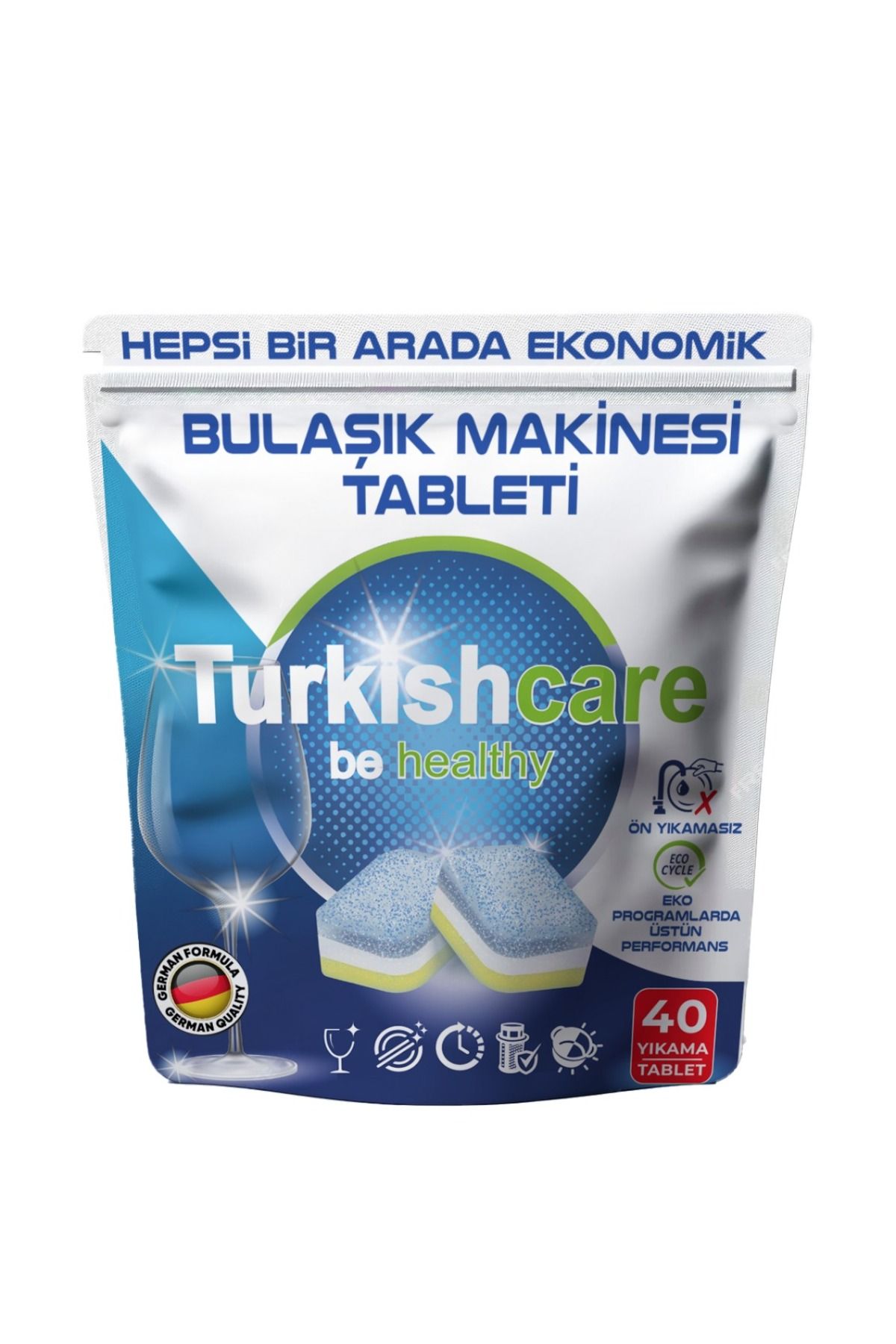 Turkishcare Hepsi Bir Arada Ekonomik 40 Yıkama Bulaşık Deterjanı Premium Tablet