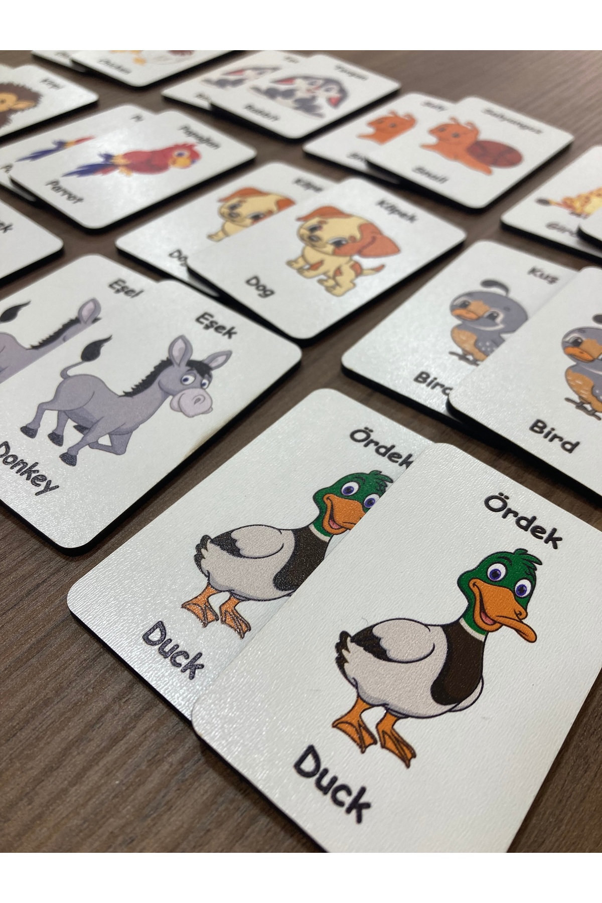 Leelii Tasarım Sevimli Hayvanlar Ahşap Hafıza Eşleme Kartları 12 Hayvan 24 Kart Türkçe - İngilizce Hafıza Oyunu fotoğrafı 7 (önizleme)