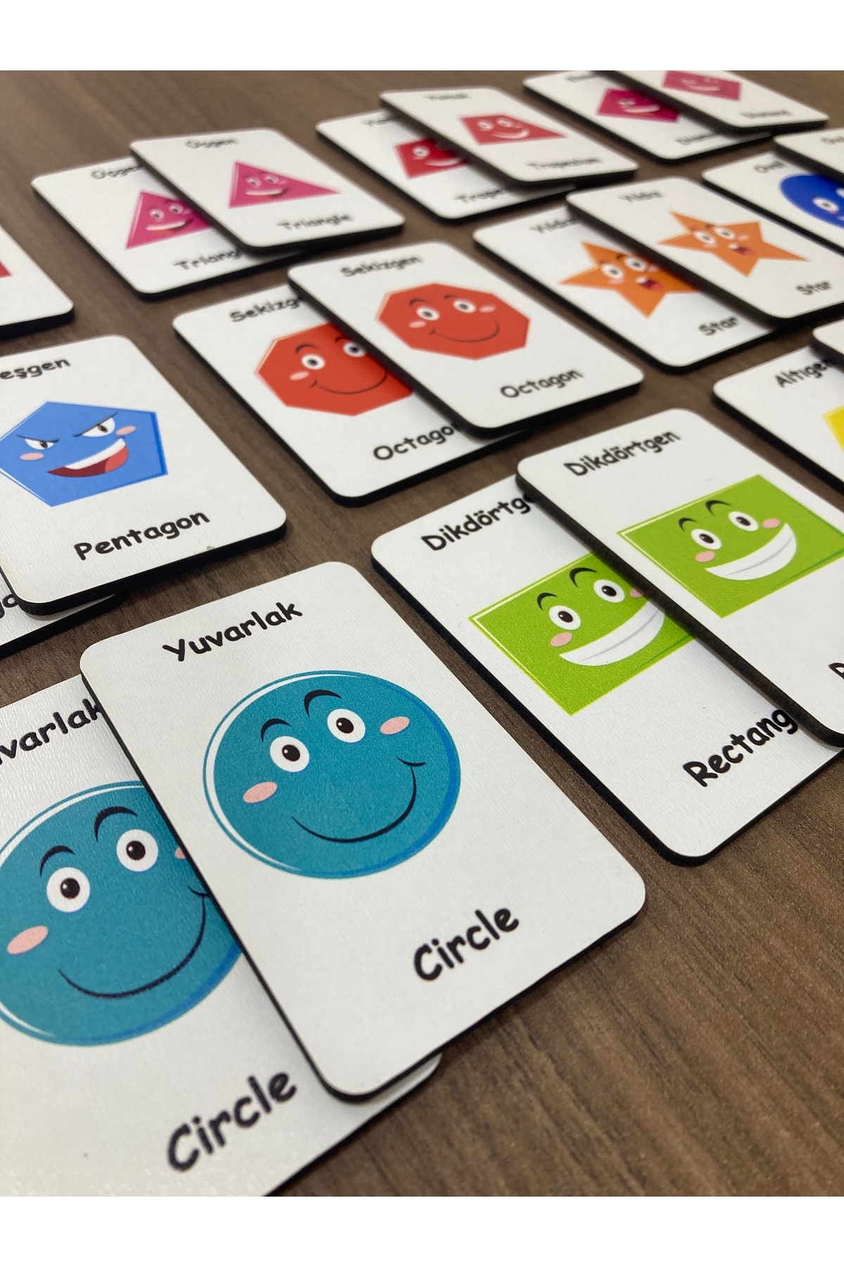 Leelii Tasarım Sevimli Şekiller Ahşap Hafıza Eşleme Kartları 12 Şekil 24 Kart Türkçe - İngilizce Hafıza Oyunu fotoğrafı 7 (önizleme)
