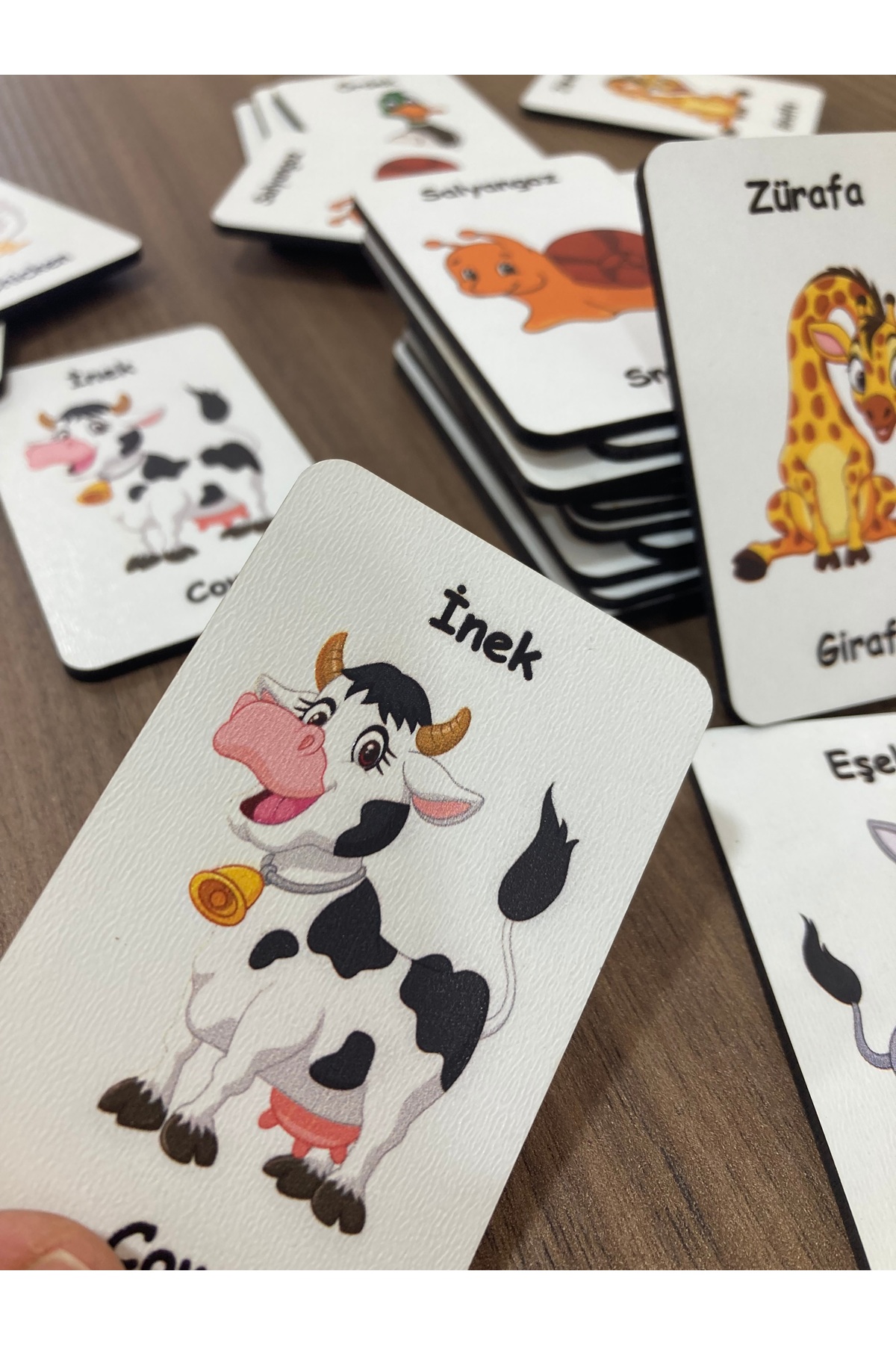 Leelii Tasarım Sevimli Hayvanlar Ahşap Hafıza Eşleme Kartları 12 Hayvan 24 Kart Türkçe - İngilizce Hafıza Oyunu fotoğrafı 3 (önizleme)