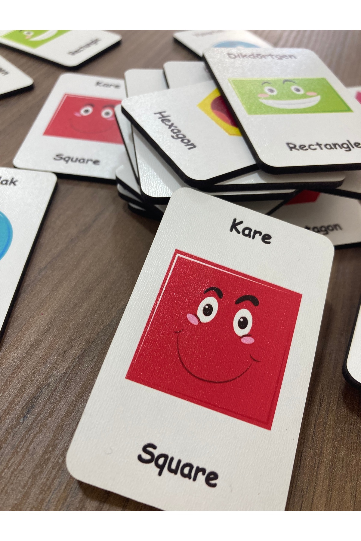 Leelii Tasarım Sevimli Şekiller Ahşap Hafıza Eşleme Kartları 12 Şekil 24 Kart Türkçe - İngilizce Hafıza Oyunu fotoğrafı 3 (önizleme)