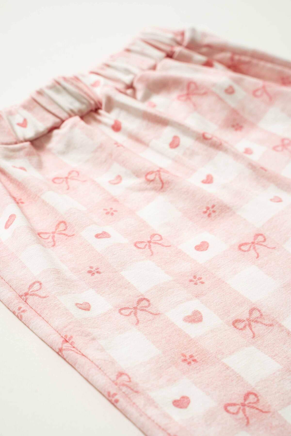 babynup-Pink Heart Ribbon Patterned Soft Baby Girl Pajamas Set 3