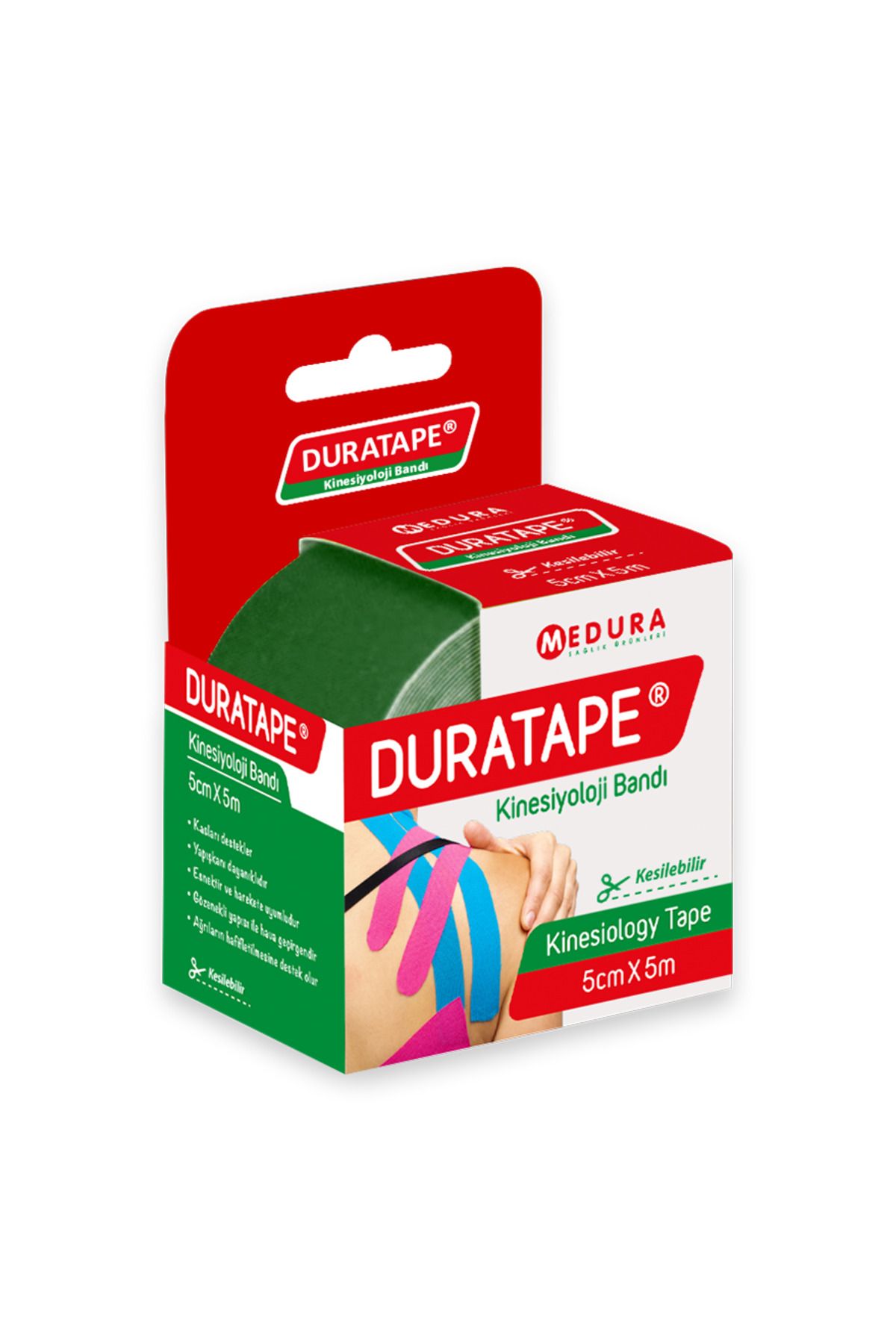 Duratape Kinesiyoloji Bandı & Kinezyo Sporcu Ağrı Bandı Yeşil - 5cm X 5mt