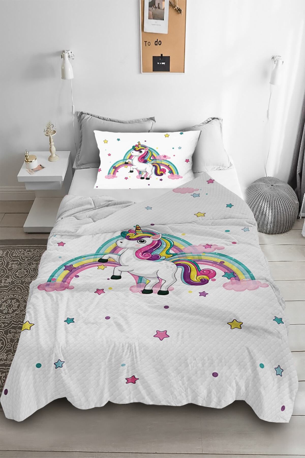 HOMESSA Sevimli Unicorn Tek Kişilik Pike Fon Perde