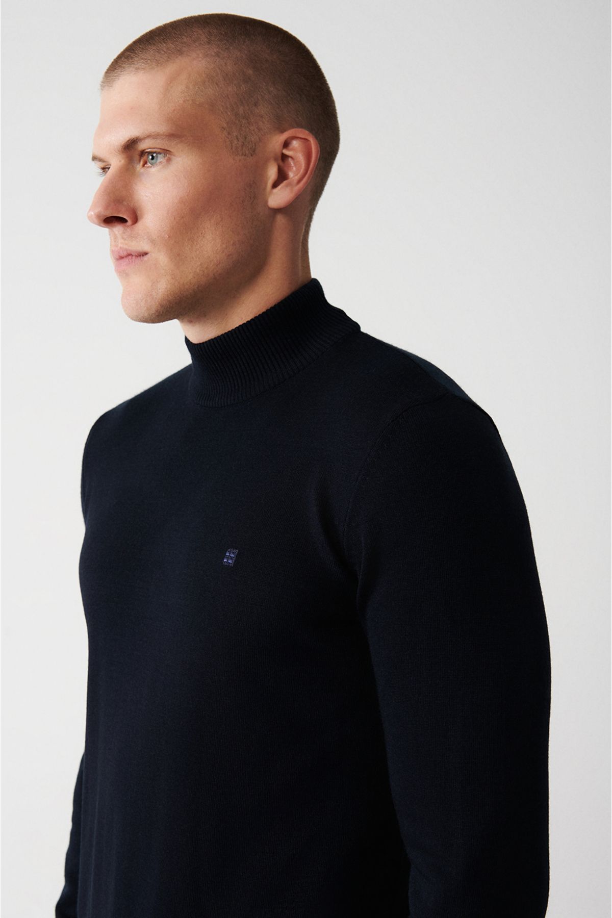 Avva-Men's Navy Blue Half Turtleneck Non-Pilling Knitwear Sweater E 005001 2