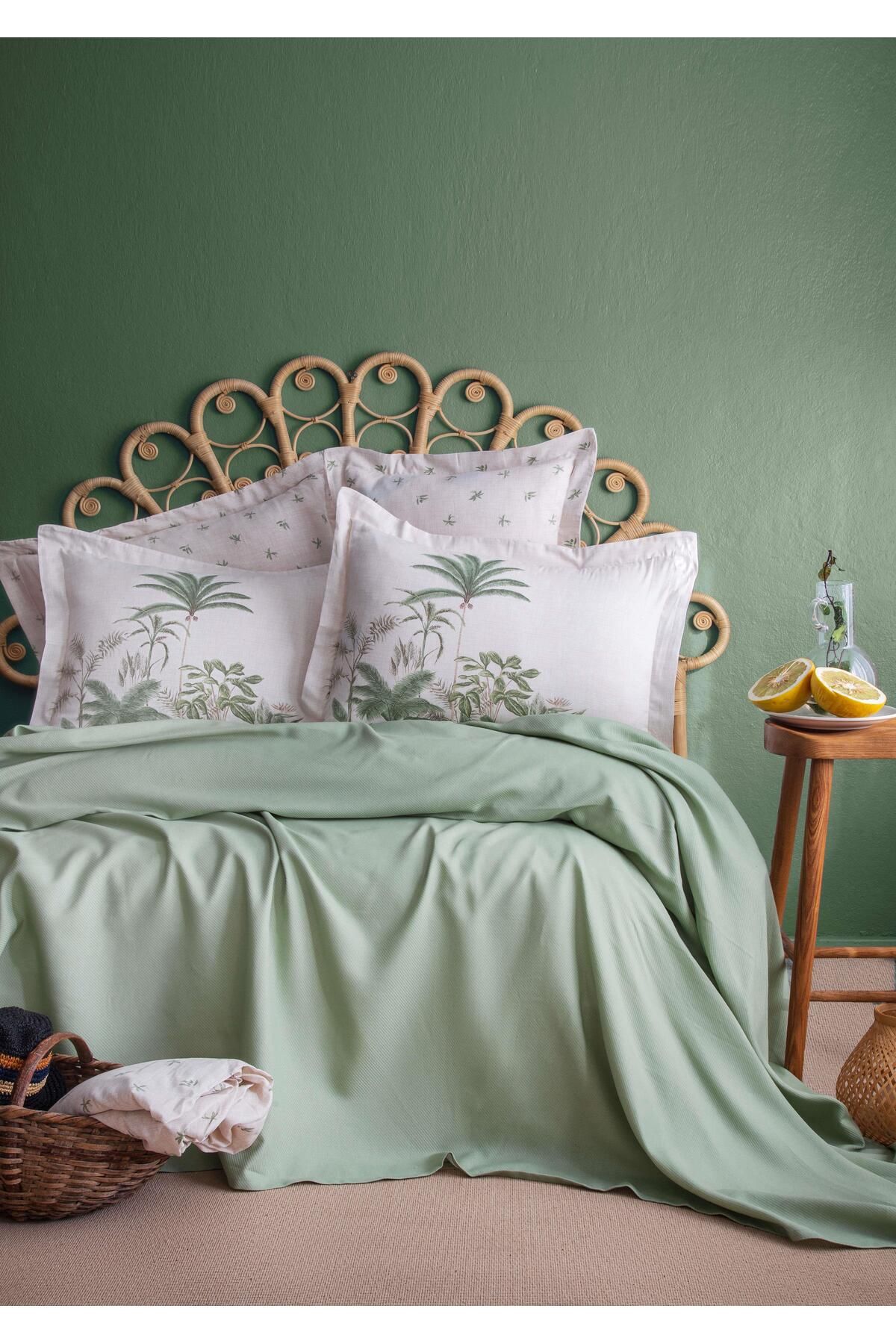 Apricitas HOME ÇİFT KİŞİLİK BAMBU PIKE SET NOBLE ADACAYI - NEVRESIMLI PIKE TAKIMI