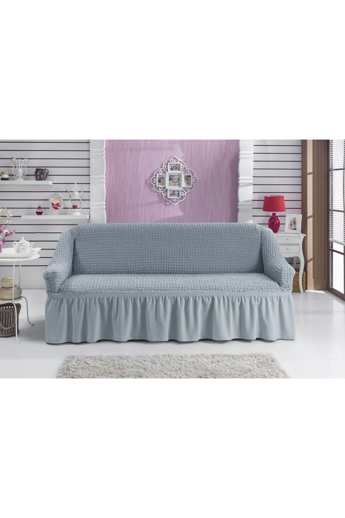 Karna Home 3 Kişilik Pamuklu Koltuk Kanepe Örtüsü Gri