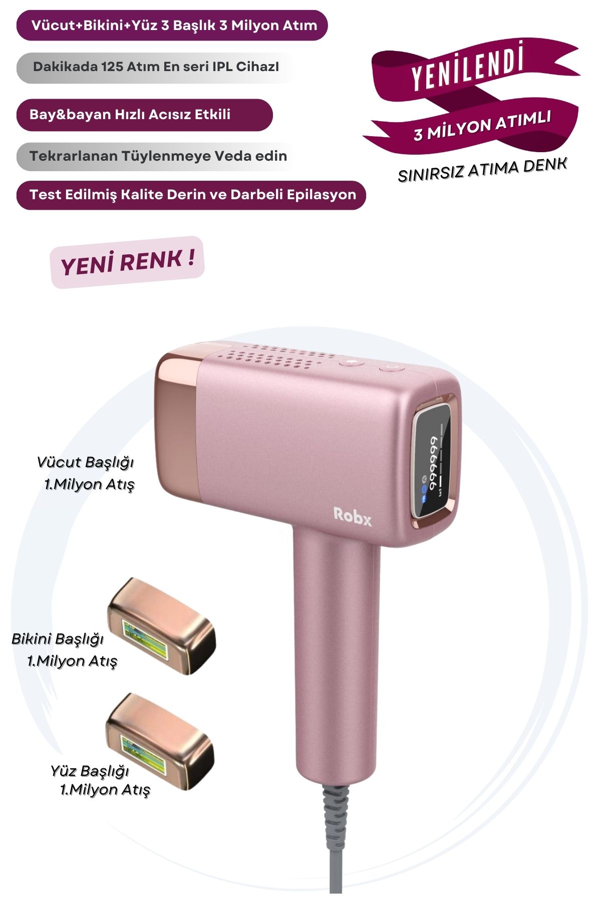 ROBX A2024 Yeni Seri 3 Milyon Atım 3 Başlık Vücut-yüz-özel Bölge Bay&bayan Epilasyon Ultra Seri Atım