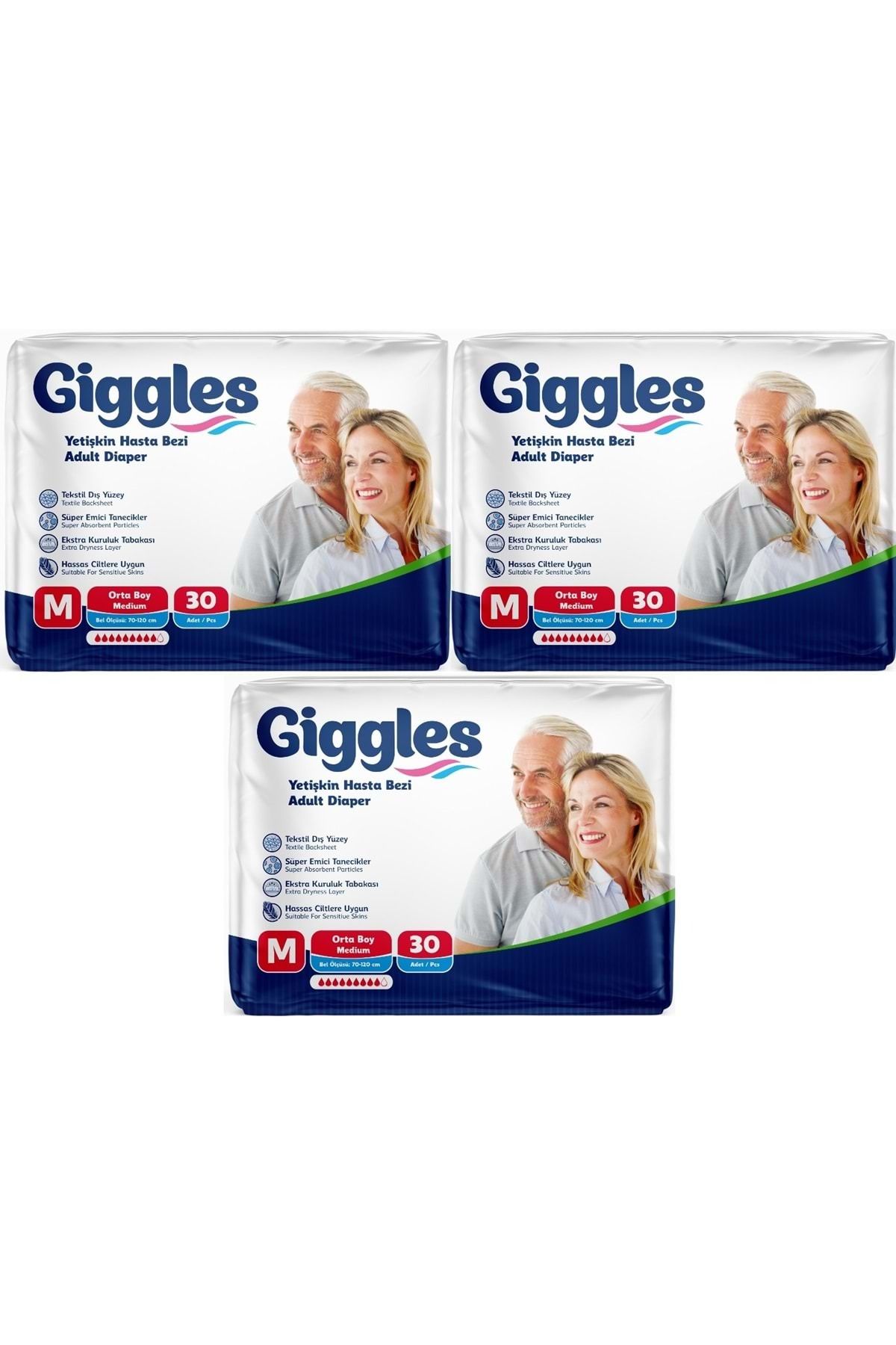 giggles Hasta Bezi Yetişkin Bel Bantlı Tekstil Yüzey Orta - Medium (M) 90 Adet (3PK*30)