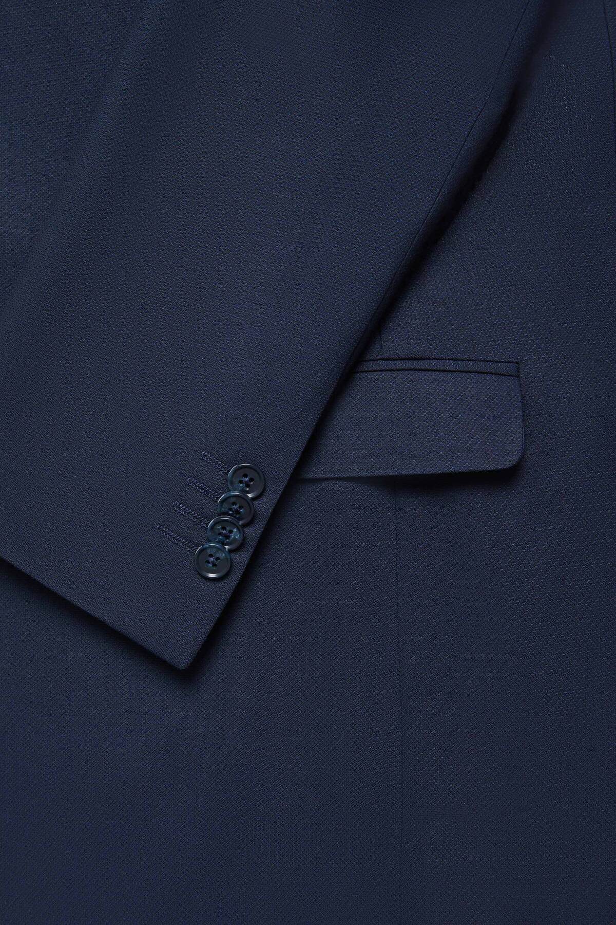 Twn-Navy BlueSlimFit ViscoseMonoCollar Suit - Dobby Combination 5