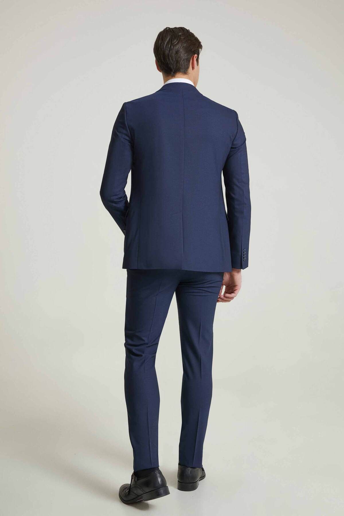 Twn-Navy BlueSlimFit ViscoseMonoCollar Suit - Dobby Combination 4