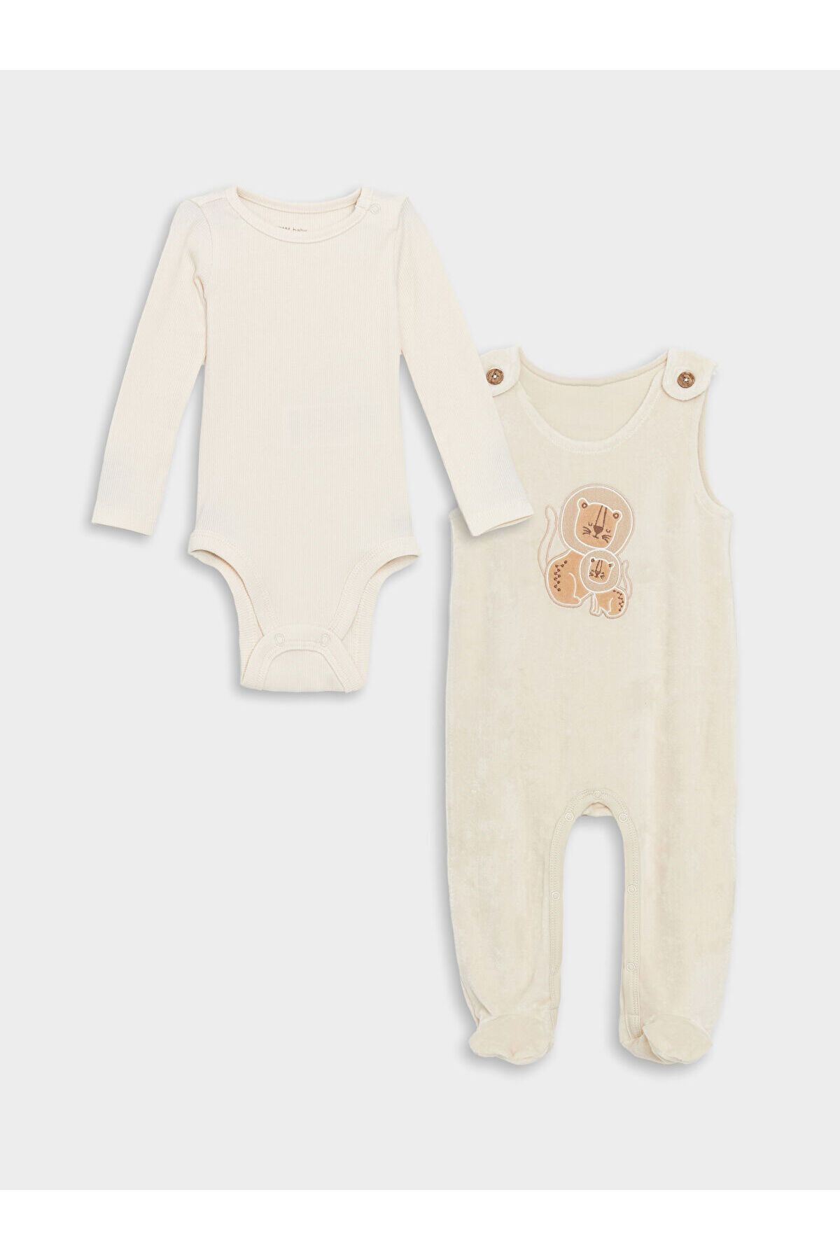 LC Waikiki-Lcwk Long Sleeve Baby Boy Snap Fastener Bodysuit and Salopet 2-Piece Set 1