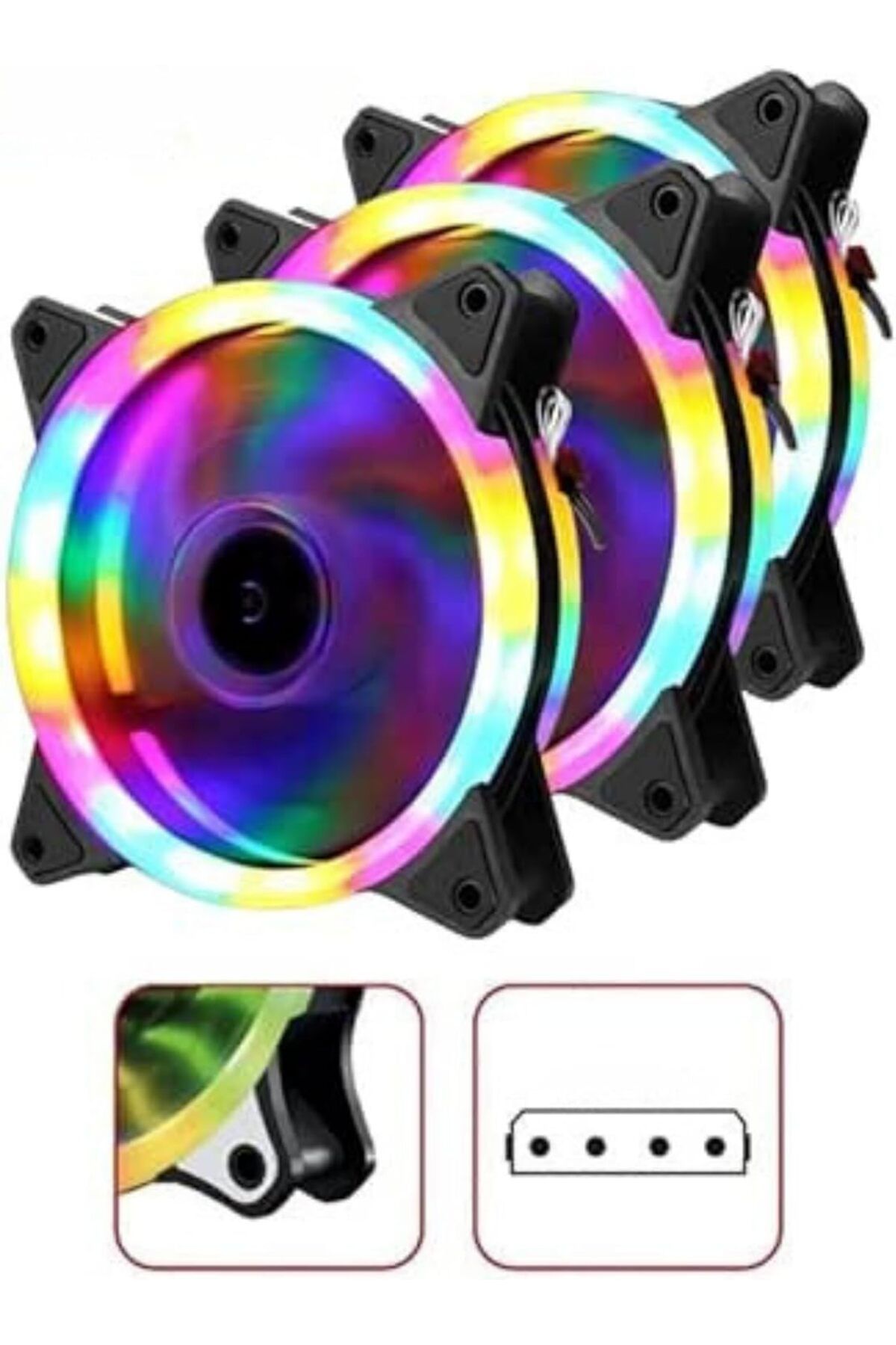 STOREMAX EMLshop 3 Adet 120mm Rainbow Rgb Kasa Fanı 12 Cm Renkli Gökkuşağı Fanı Emlshp 986362