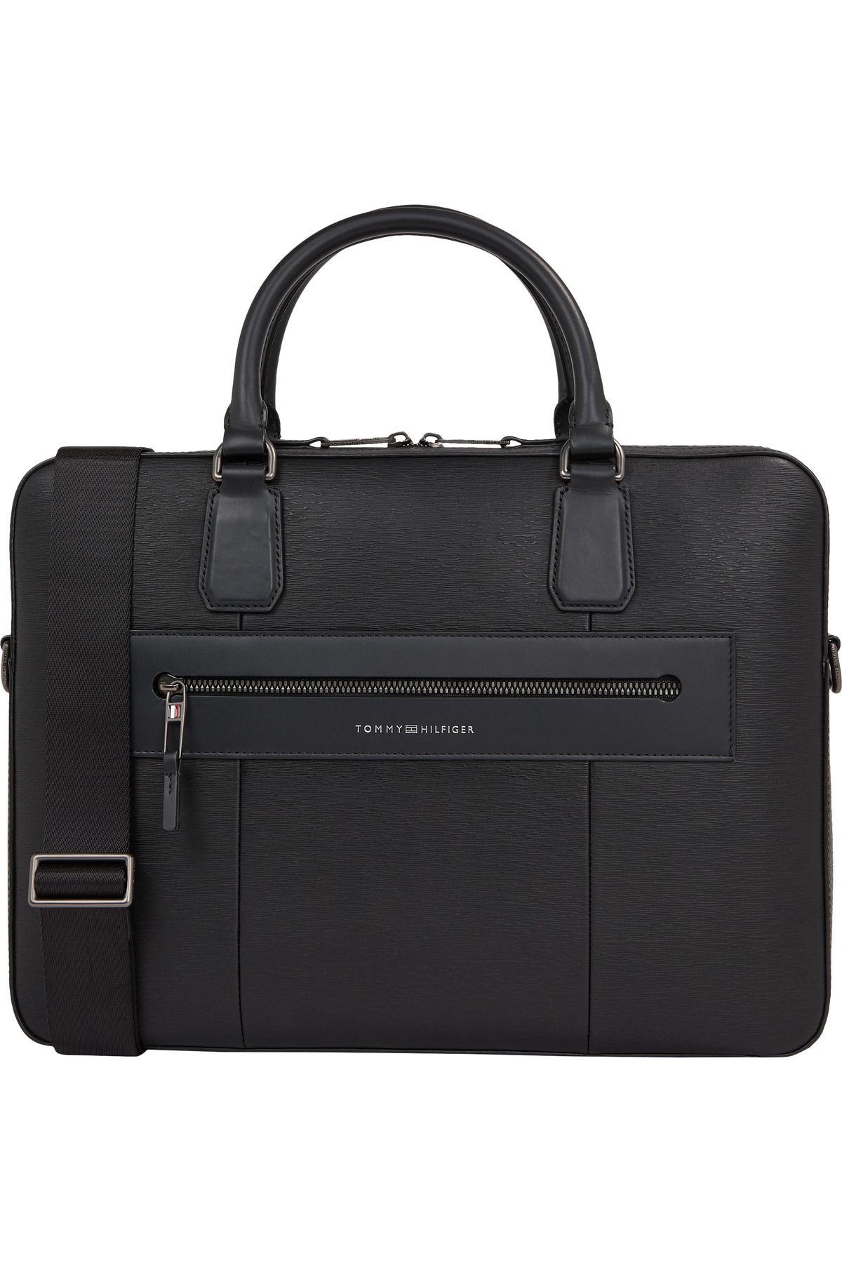 Tommy Hilfiger-Premium Business Textured Leather Laptop Bag 1