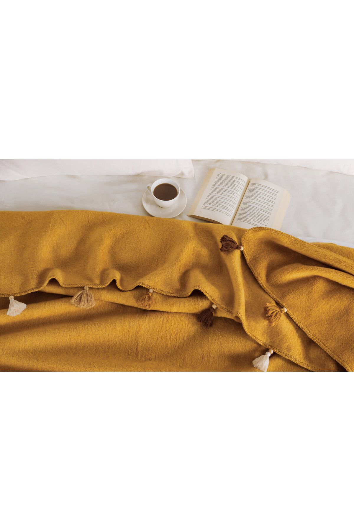 İdaş-Sanding Single Person Cotton Blanket 160X220 cm Mustard 2