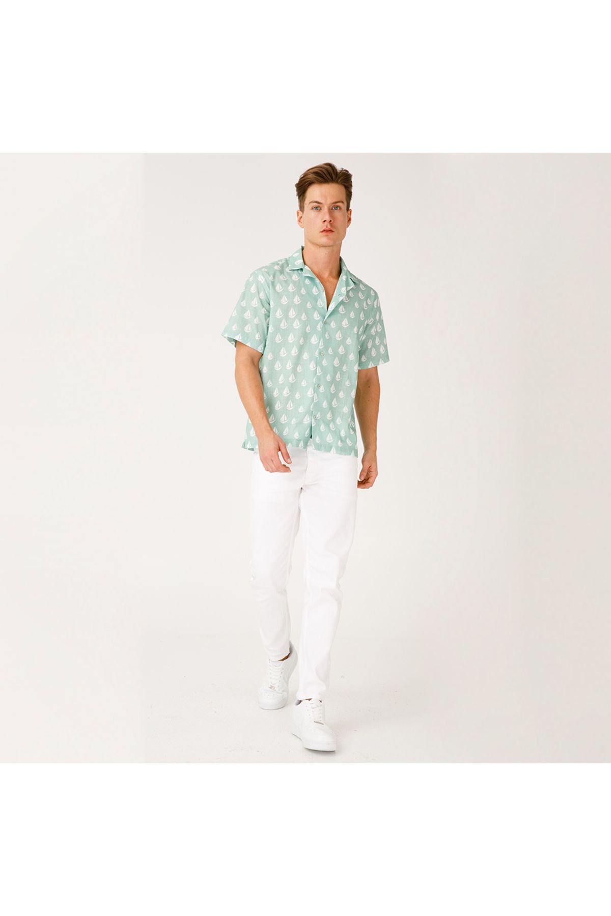 ANEMOSS-Sailboat Patterned Man Shirt - M 7