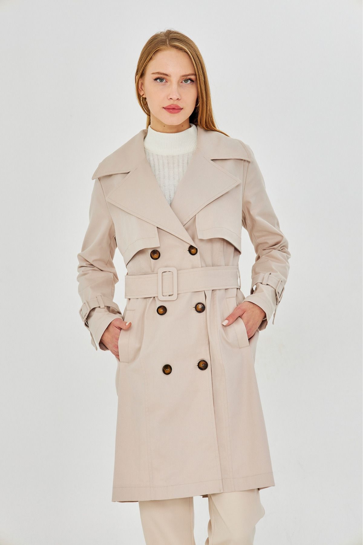 PASTELASTORE-Stretchy Cotton Gabardine Midi (95CM) Unlined Women's Trench Coat 1118 4