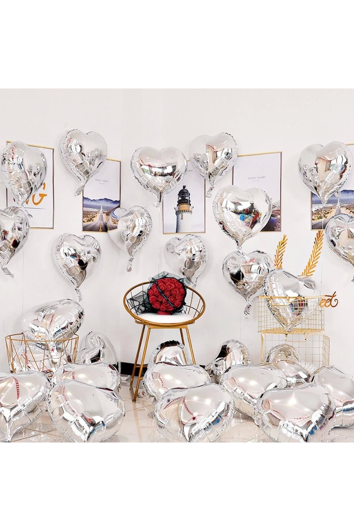 TRENDMEN-Metallized Shiny Silver Heart Shaped Flying Balloon Foil 18 Inch 45 cm 10 Pieces 2