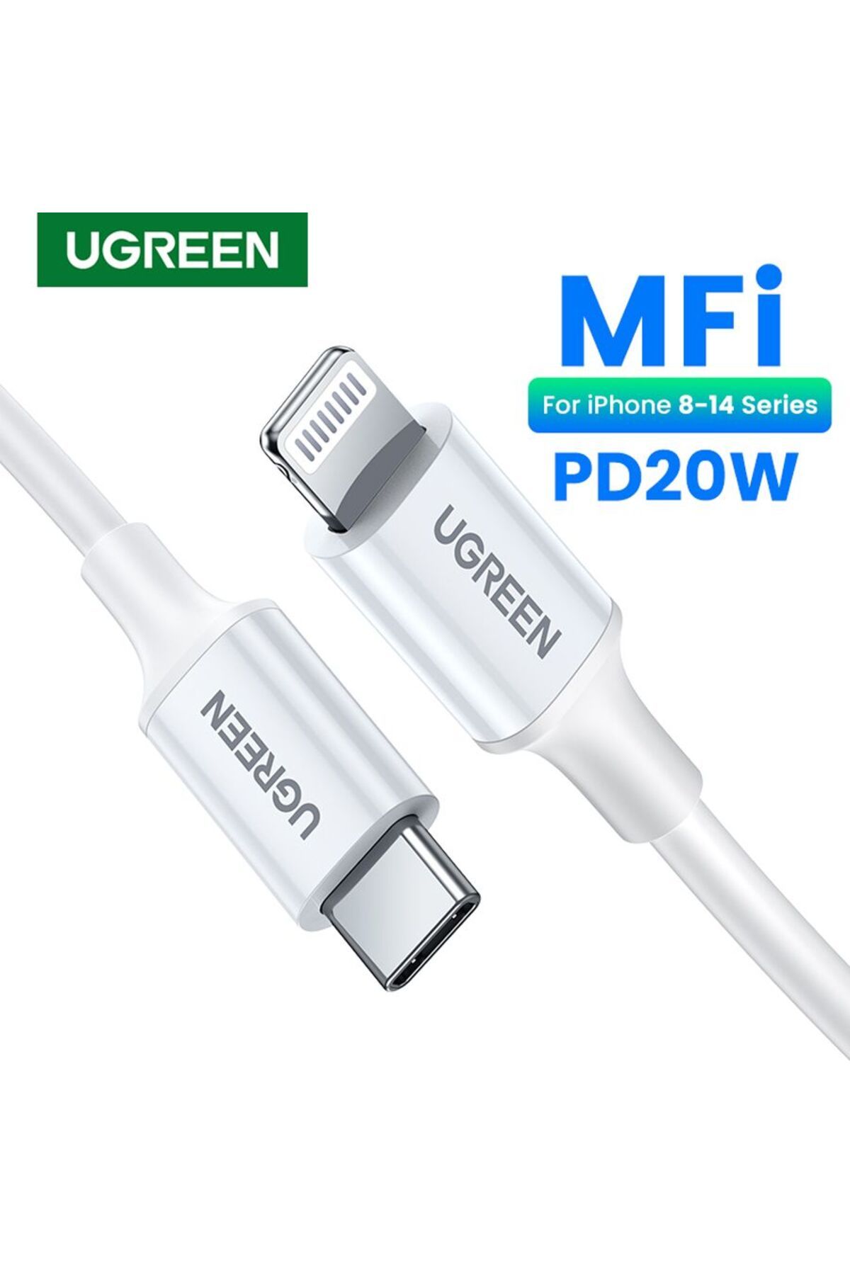 Ugreen-كابل شحن ومزامنة بيانات USB-C إلى Lightning بطول 1 متر - أبيض 3