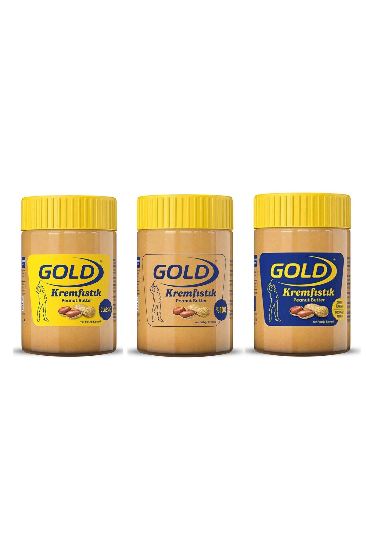 Gold Polmak Gold Fıstık Ezmesi 340 gr 3 lü Karma Paket / Classic - Şekersiz - %100