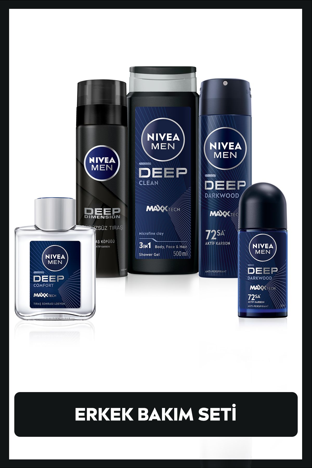 MEN Erkek Sprey Deodorant 150ml, Duş Jeli500ml, Tıraş Losyonu 200ml, Roll-on150ml, Tıraş Köpüğü200ml