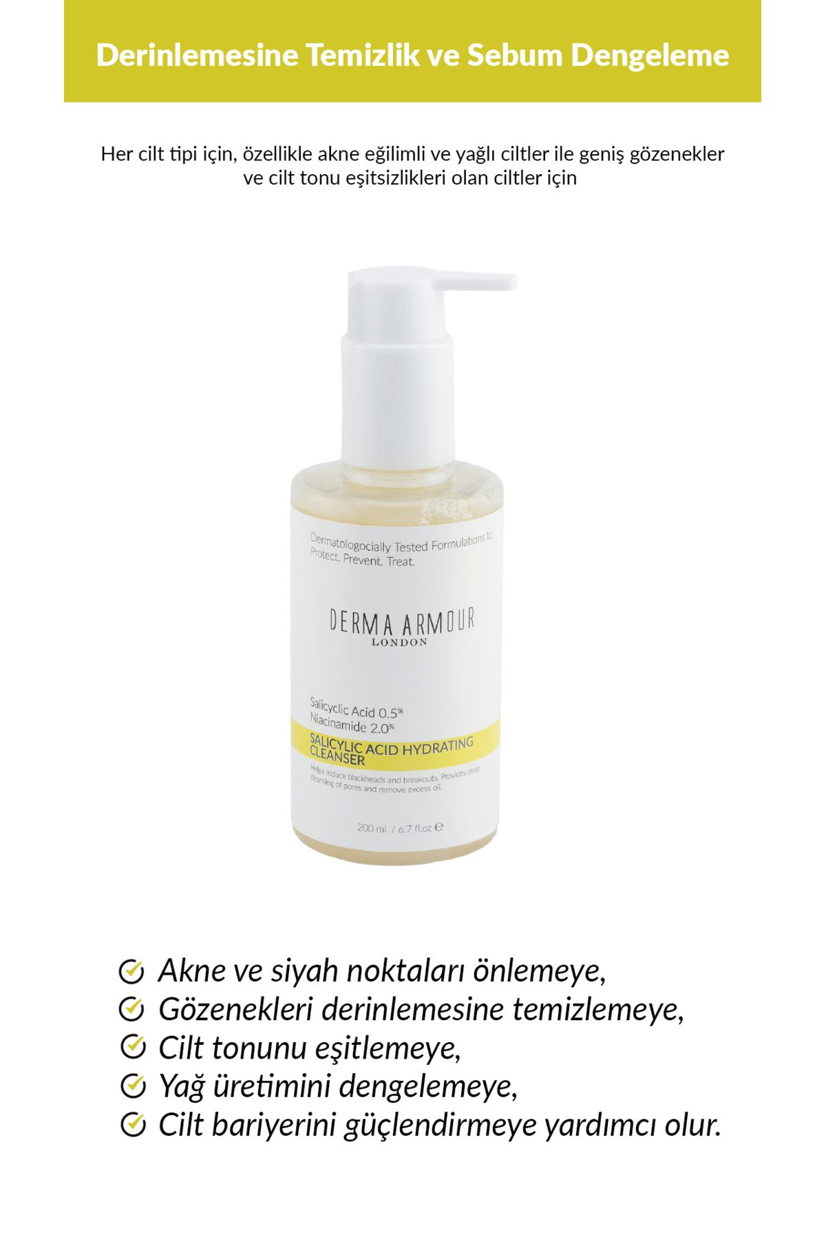 پاک کننده صورت سالی سیلیک هیدراتاسیون 0.5 ٪ اسید سالیسیلیک و 2 نیازینامید 200 میل derma armour
