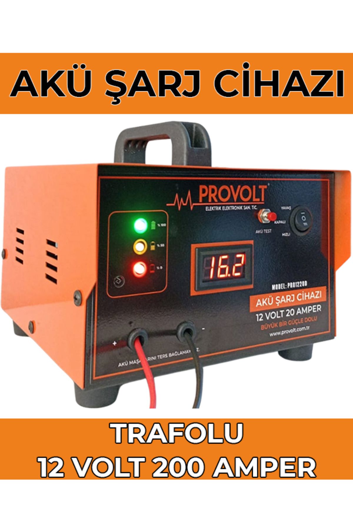 PROVOLT Akü Şarj Cihazı 12 Volt 200 Amperlik Akü Için