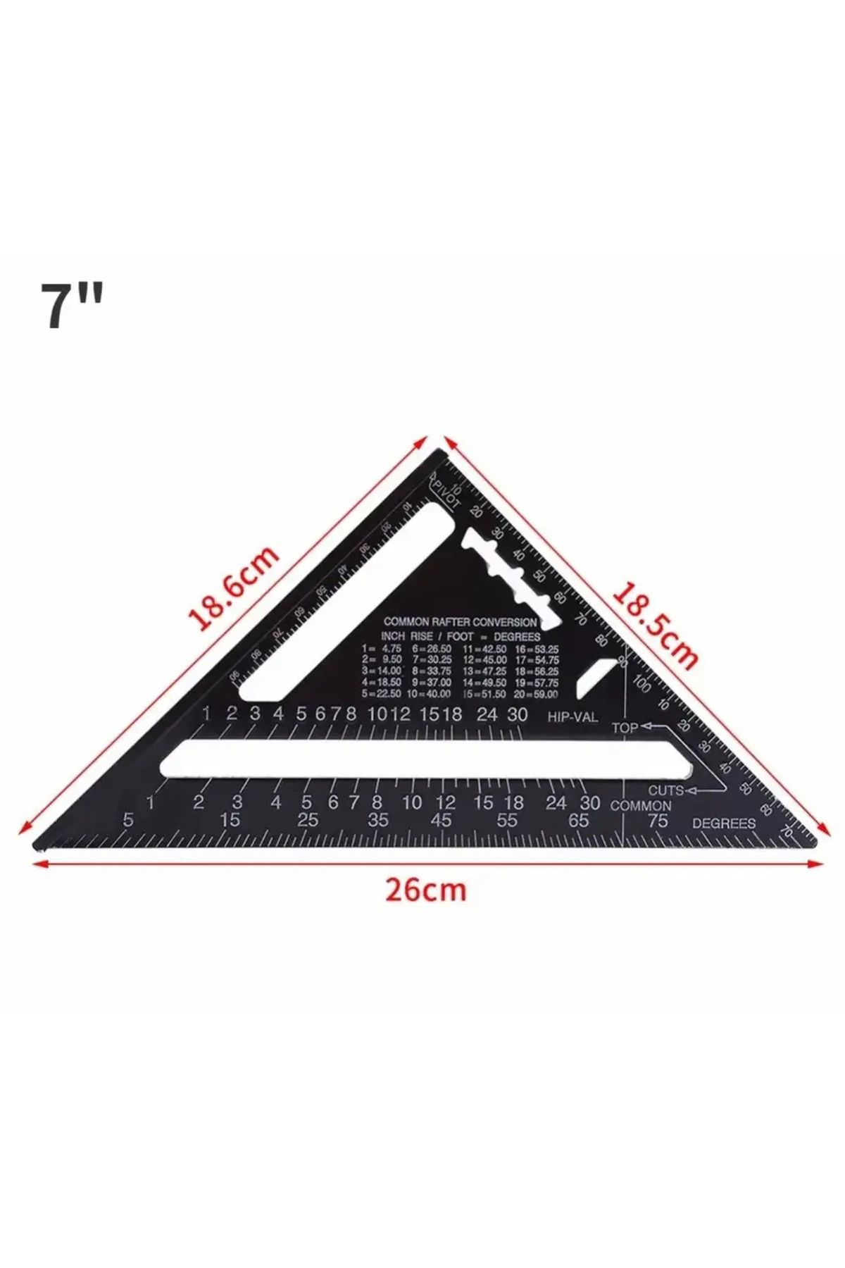 BGA 7’’inç marangoz üçgen gönye cetvel 0 – 90° açı ölçer