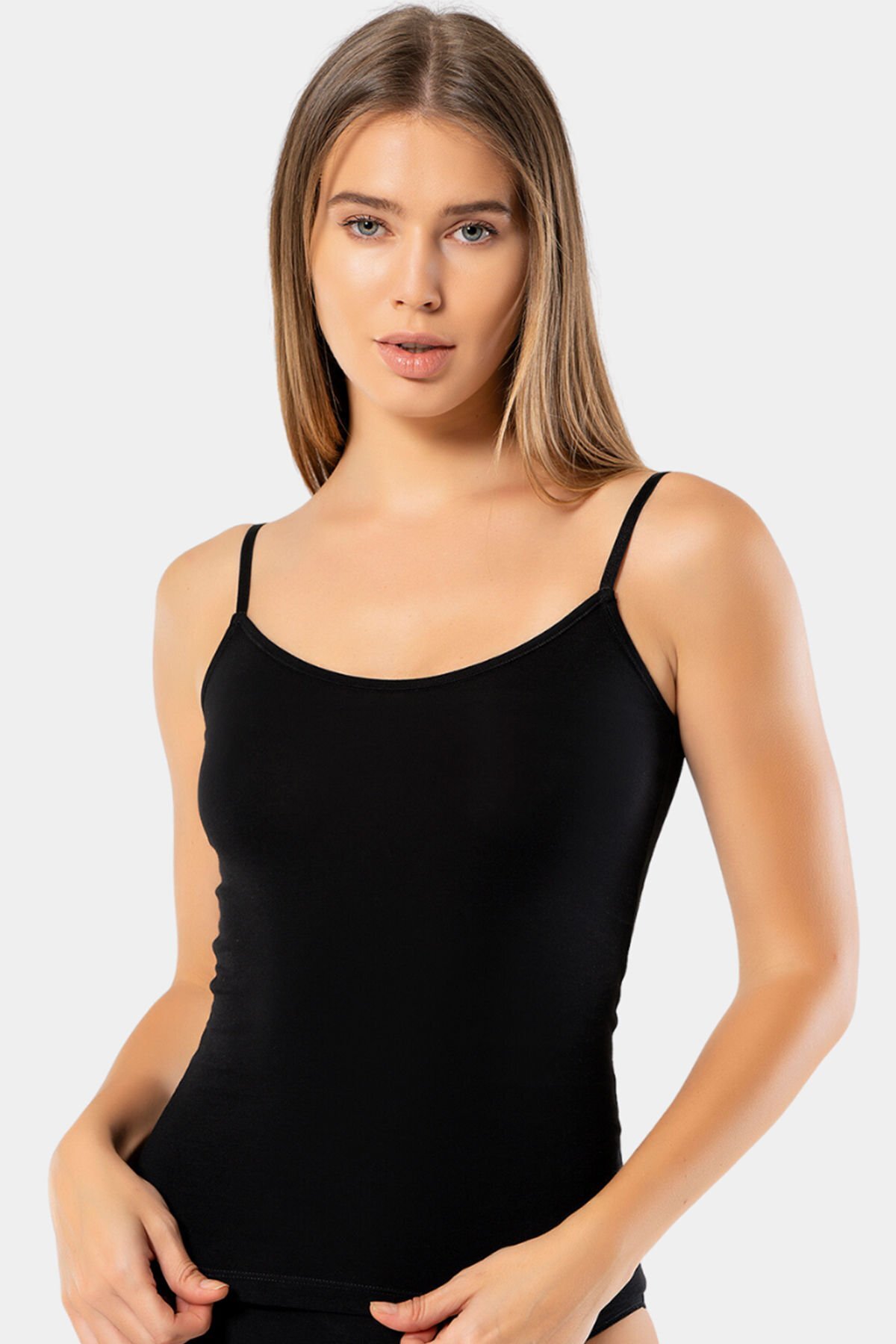Women's Adjustable Rope Strap Camisole Lycra Cotton Singlet 970/Black