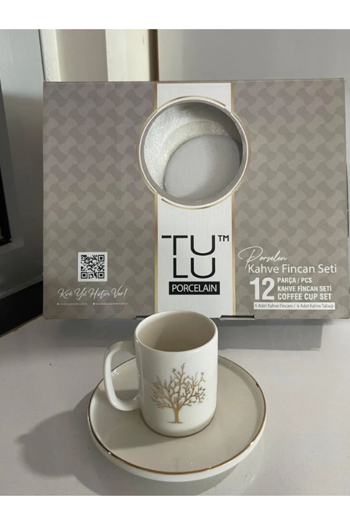 Demir Çeyiz-Dmr Life 6-Person Porcelain Tree of Life Coffee Cup Set 90 Ml. 1