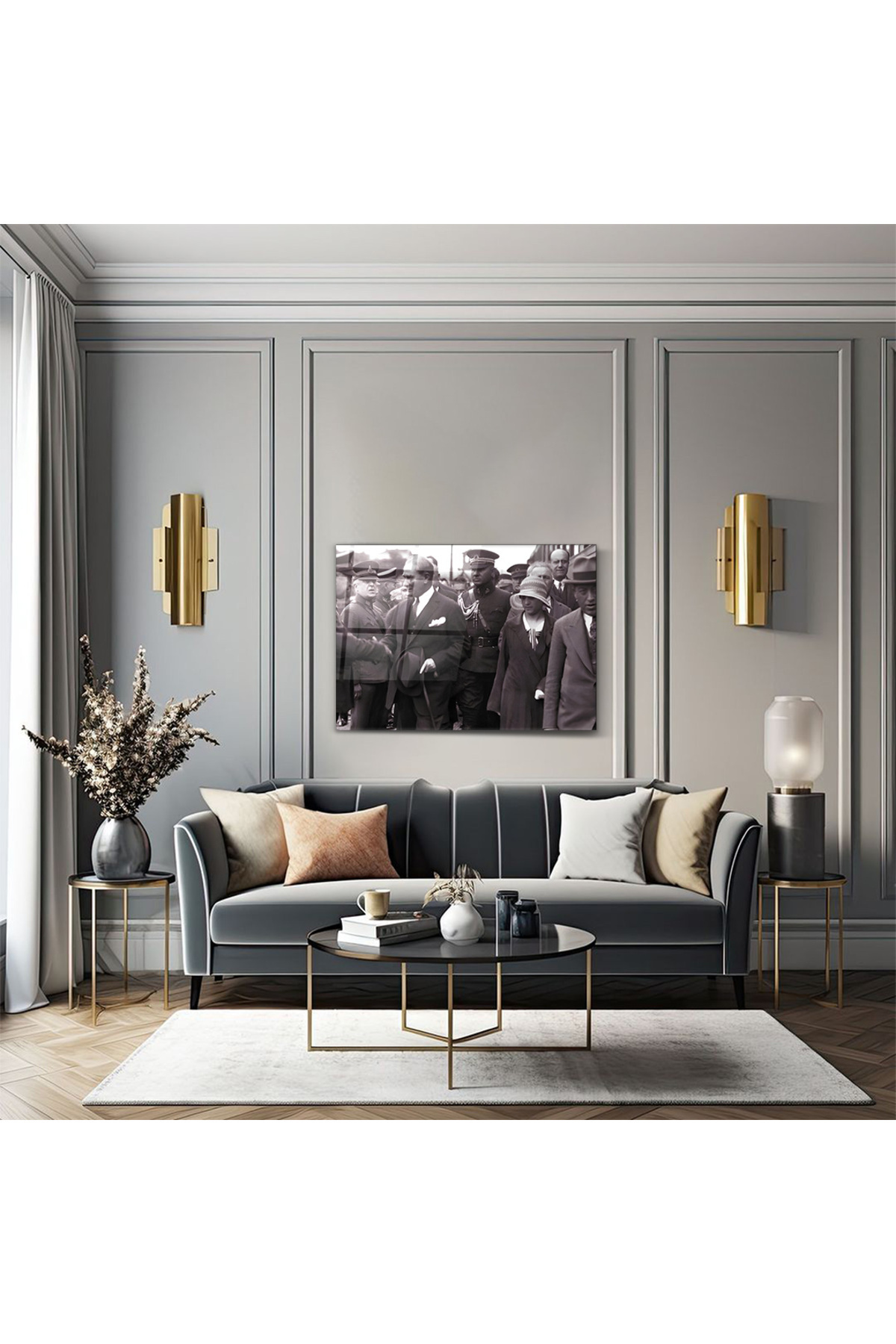 Cam Tablo Mustafa Kemal Atatürk Ve Askerler - Duvar dekorasyonu - Ofis dekorasyonu - Duvar tablosu