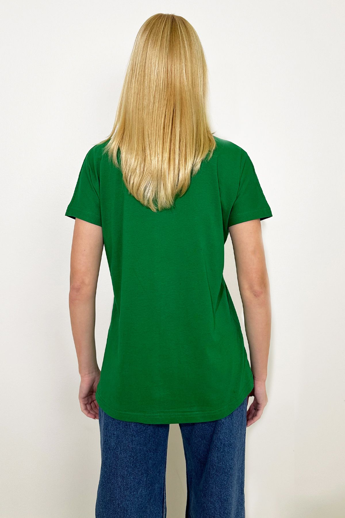 VAGGON-Women's Green V-Neck Basic T-Shirt Vgn-1045-A 3