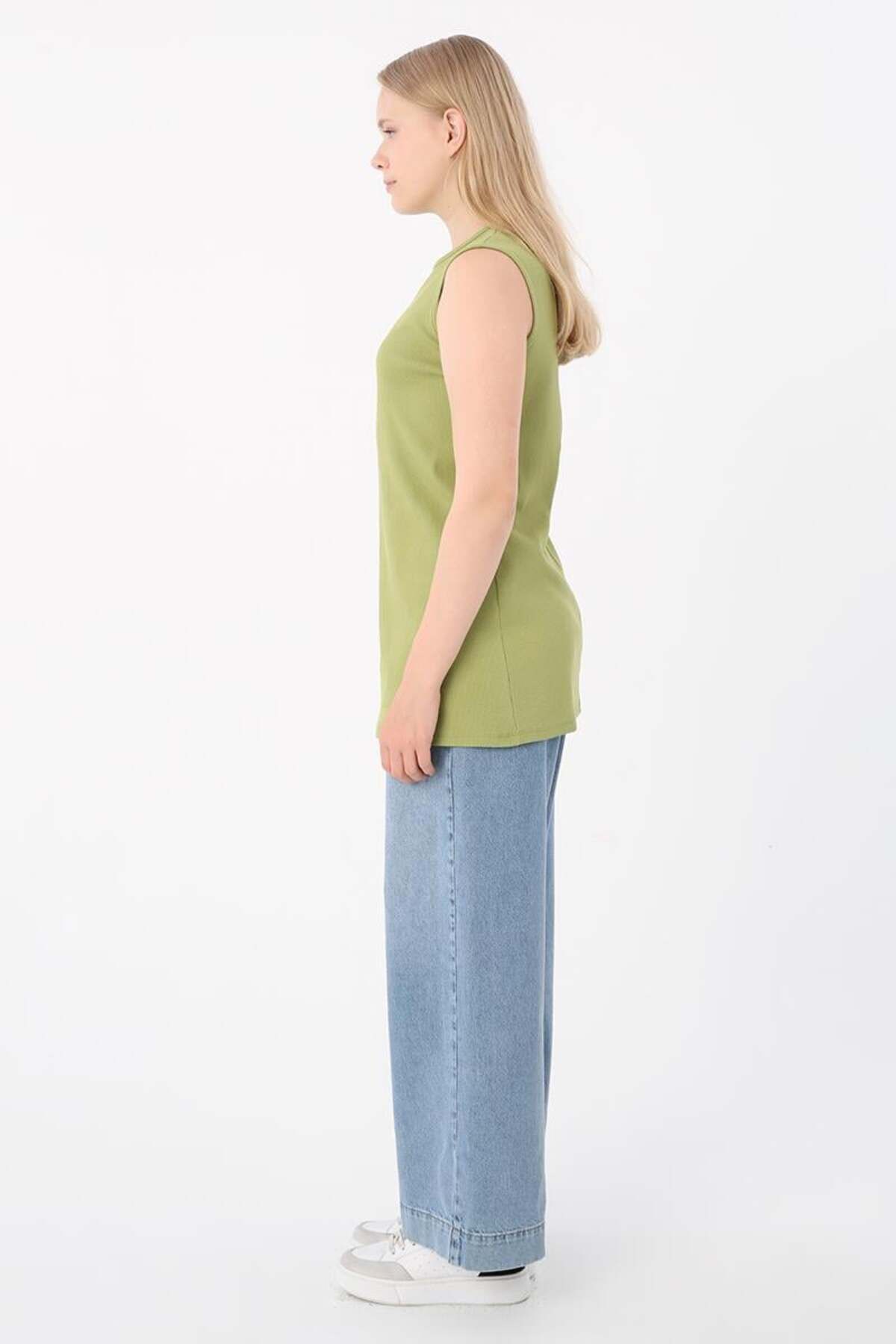 ALLDAY-Light Green-Cotton Ribbed Sleeveless T-Shirt 3