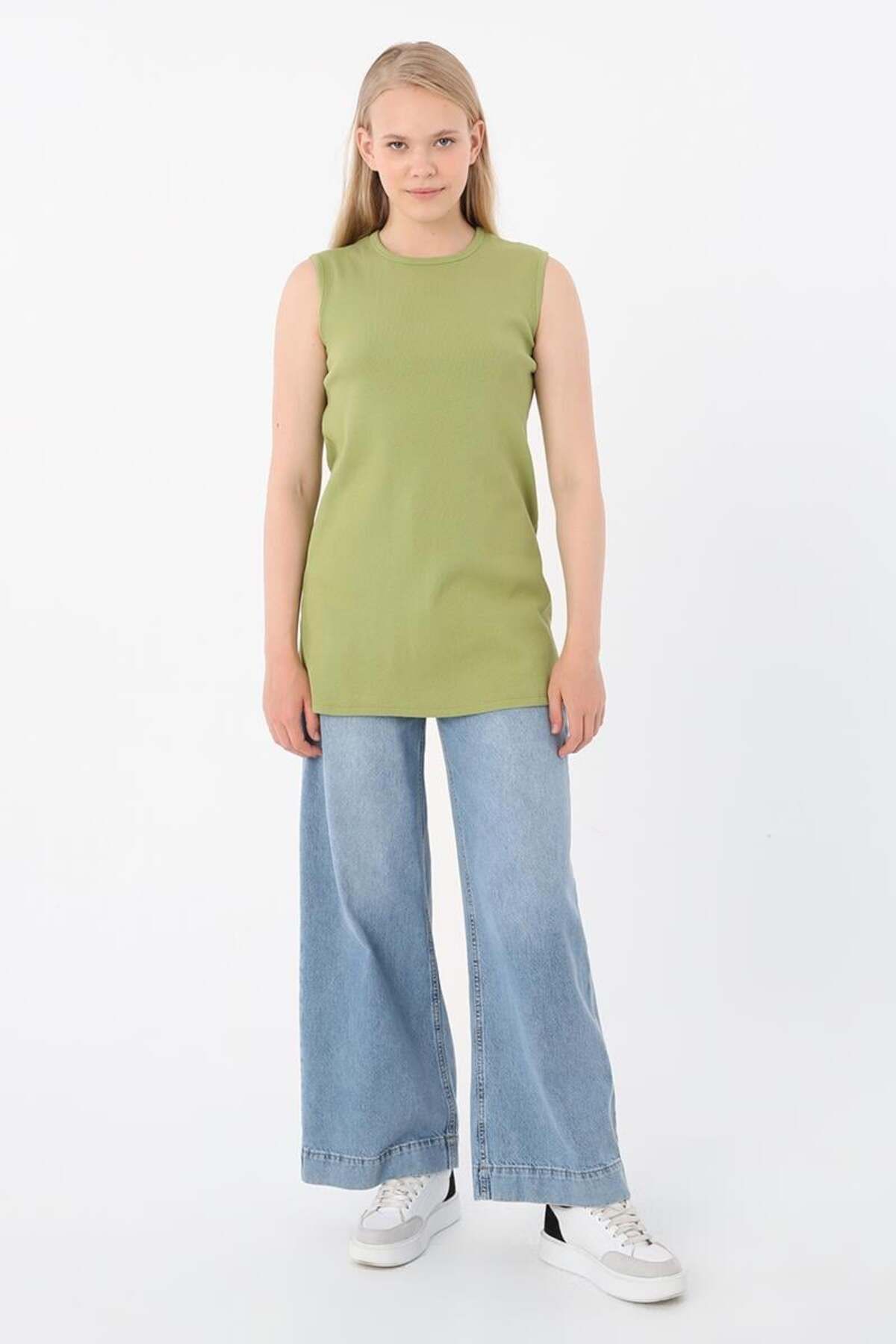 ALLDAY-Light Green-Cotton Ribbed Sleeveless T-Shirt 2