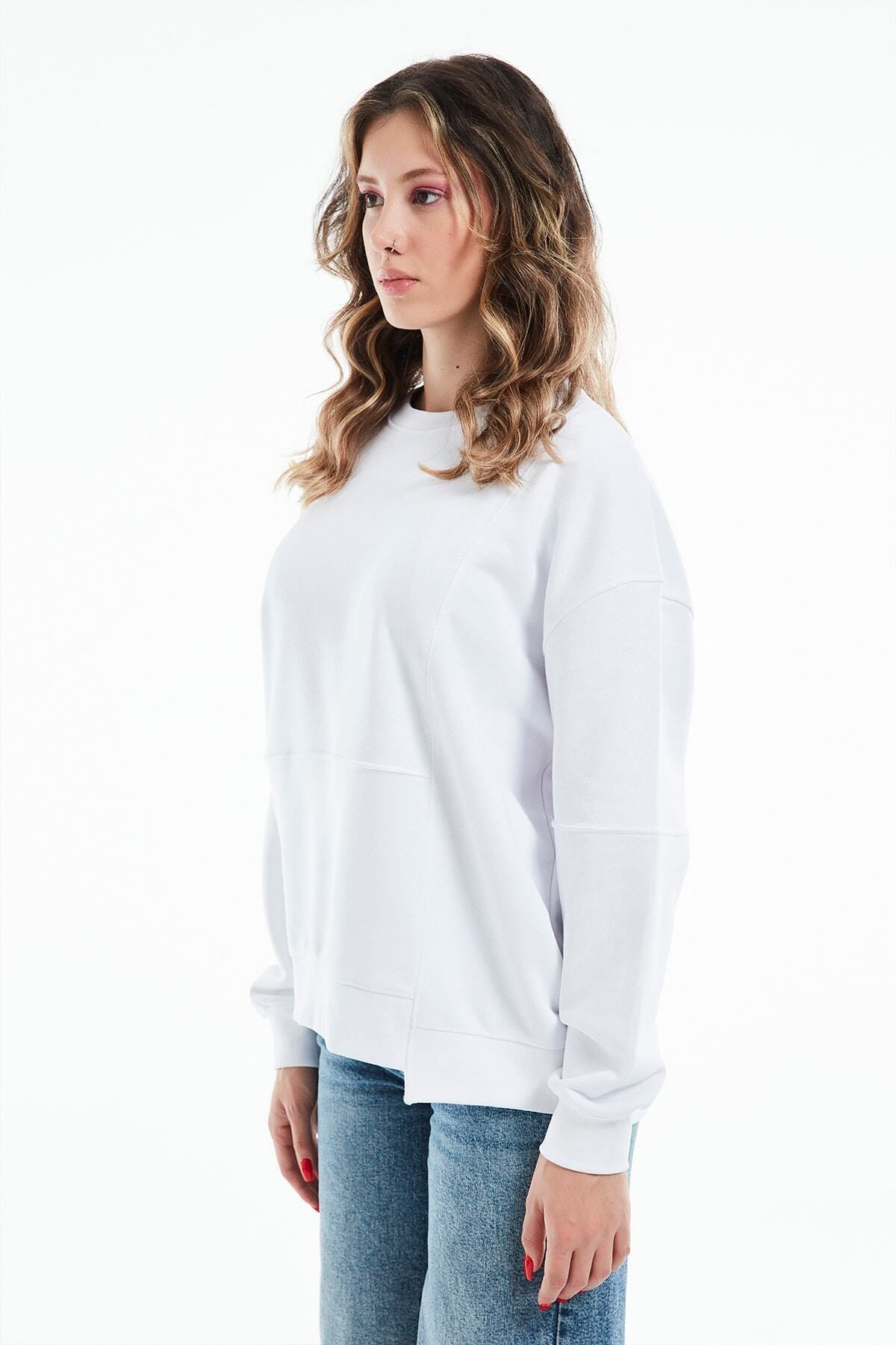 Eazy Co-Hanorac premium oversize unisex alb cu gât crew de primăvară petice 5
