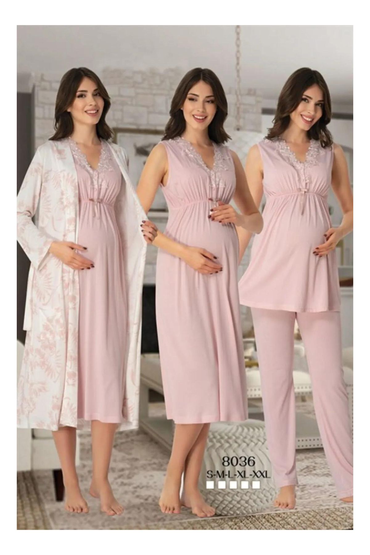Effortt Set De Lenjerie De Dormit Pentru Maternitate Venera Effort - Set De Lenjerie De Noapte Din 4 Piese Cu Detaliu Elegant Din Dantela Femeie - XL