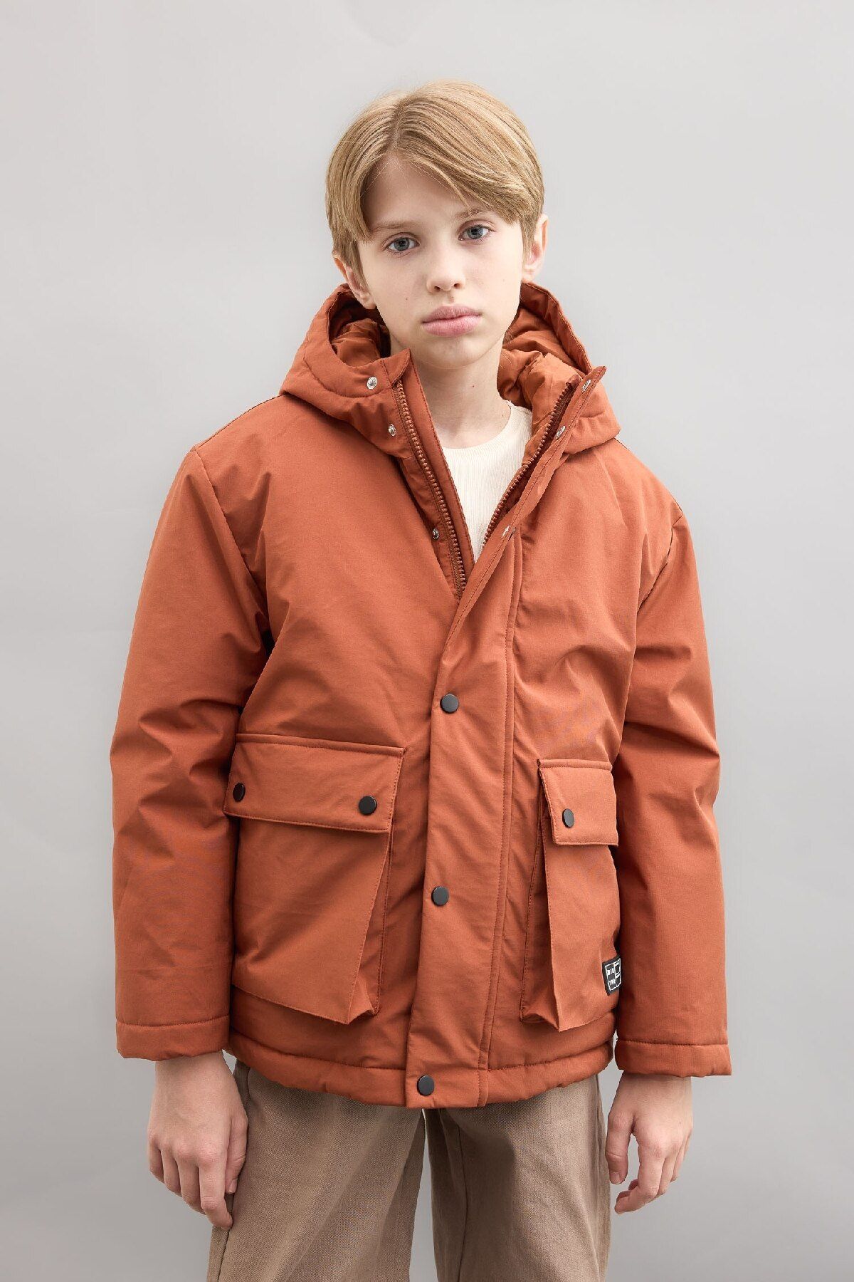 DeFacto-Boy Water Repellent Hooded Coat C5980A824Wn 1