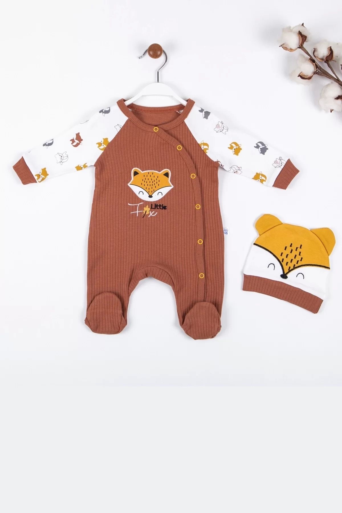 belle vista Little Fox Desenli % 100 Pamuk Erkek Bebek Tulumu