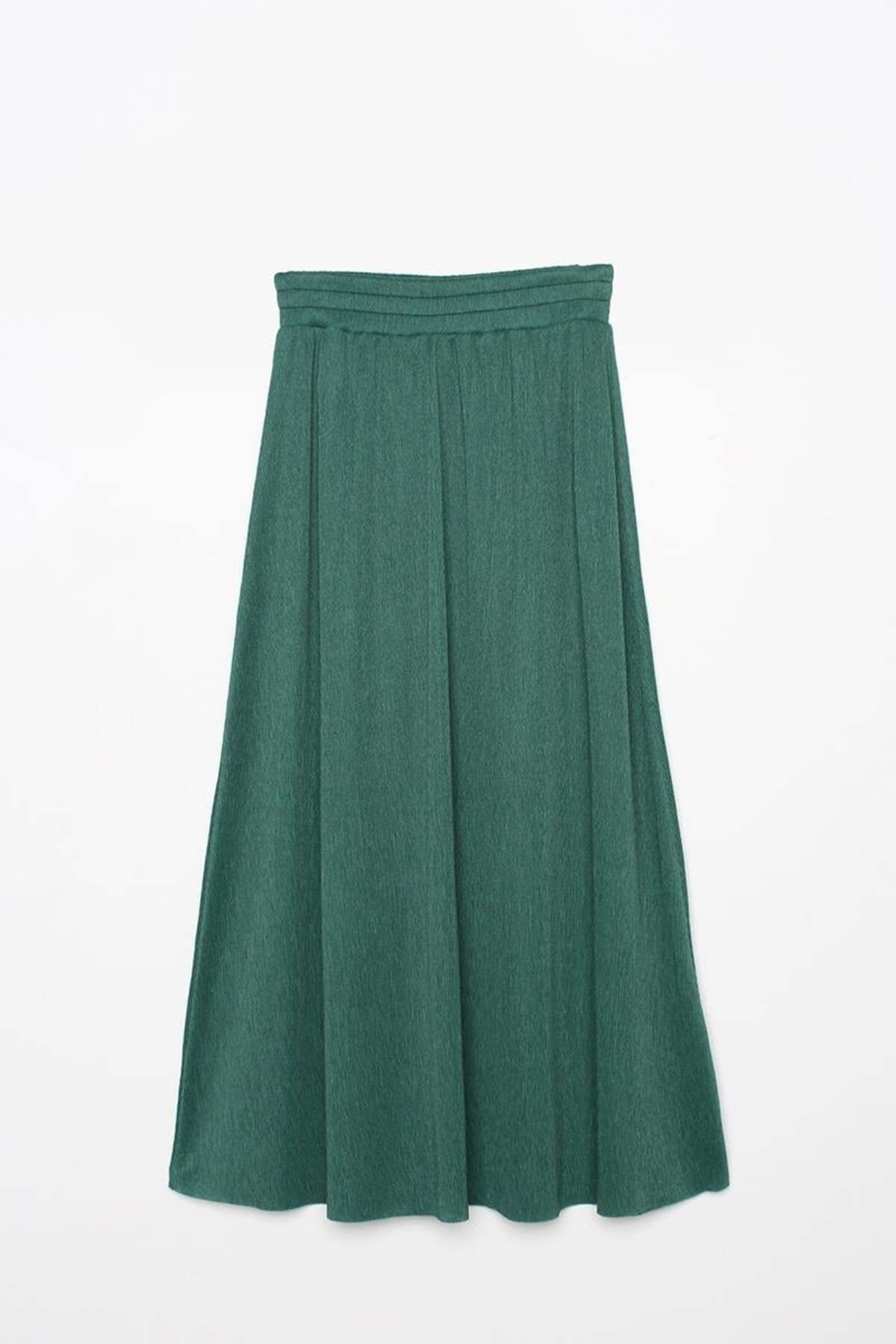 ALLDAY-Green Pleated Slit Detailed Blouse and Skirt Suit 7