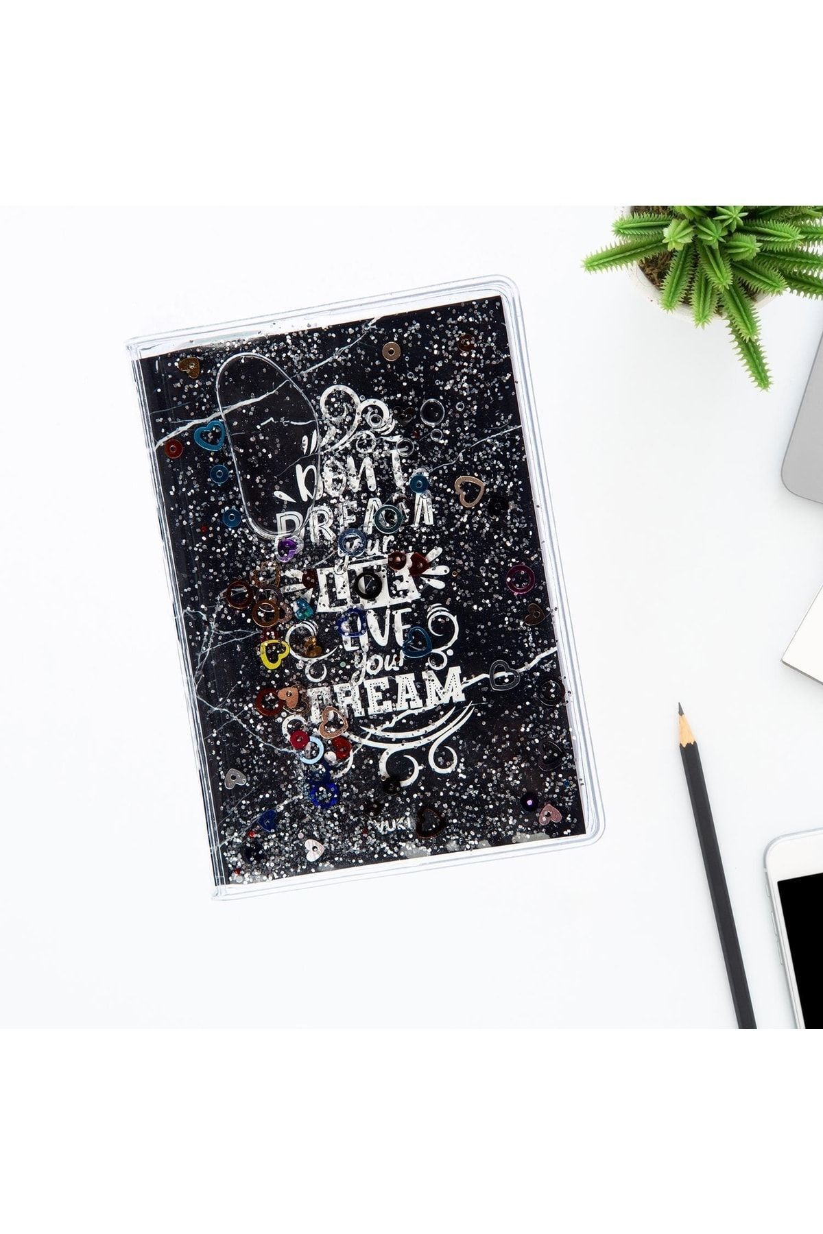 VUKİ-Glittery and Watery Covered Patterned Mini Notebook with Colorful Pages 5