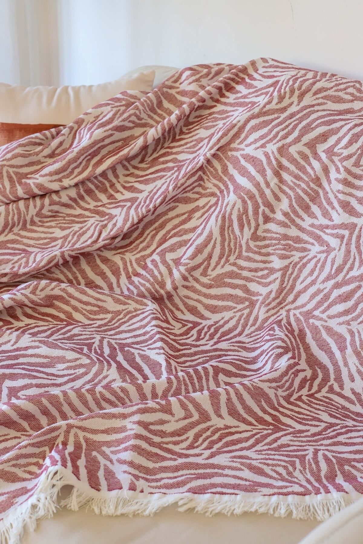 روکش مبل قرمز صندلی پوشش پنبه Zebra Burgundy 160X220Cm  Koza Mix towel