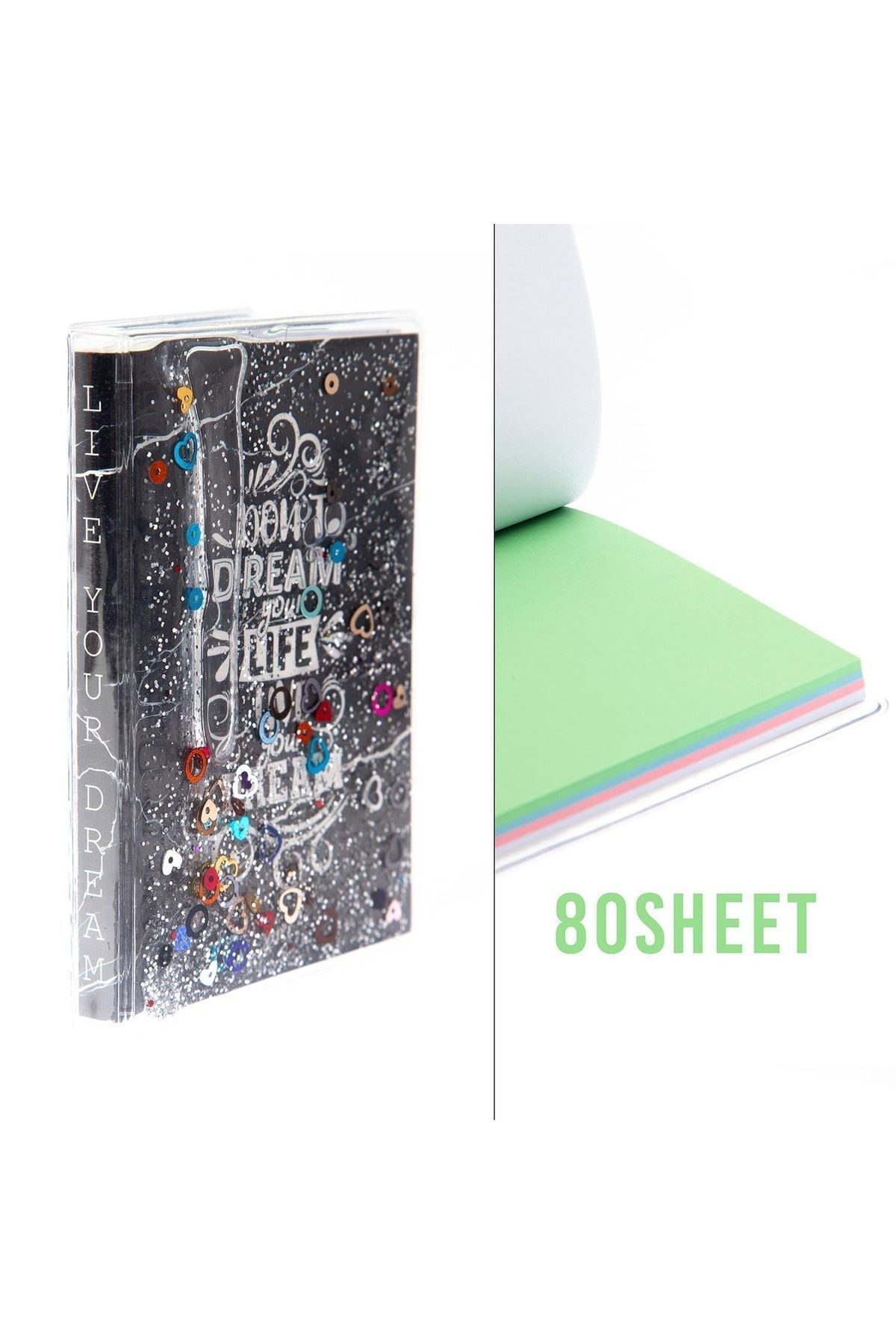 VUKİ-Glittery and Watery Covered Patterned Mini Notebook with Colorful Pages 4